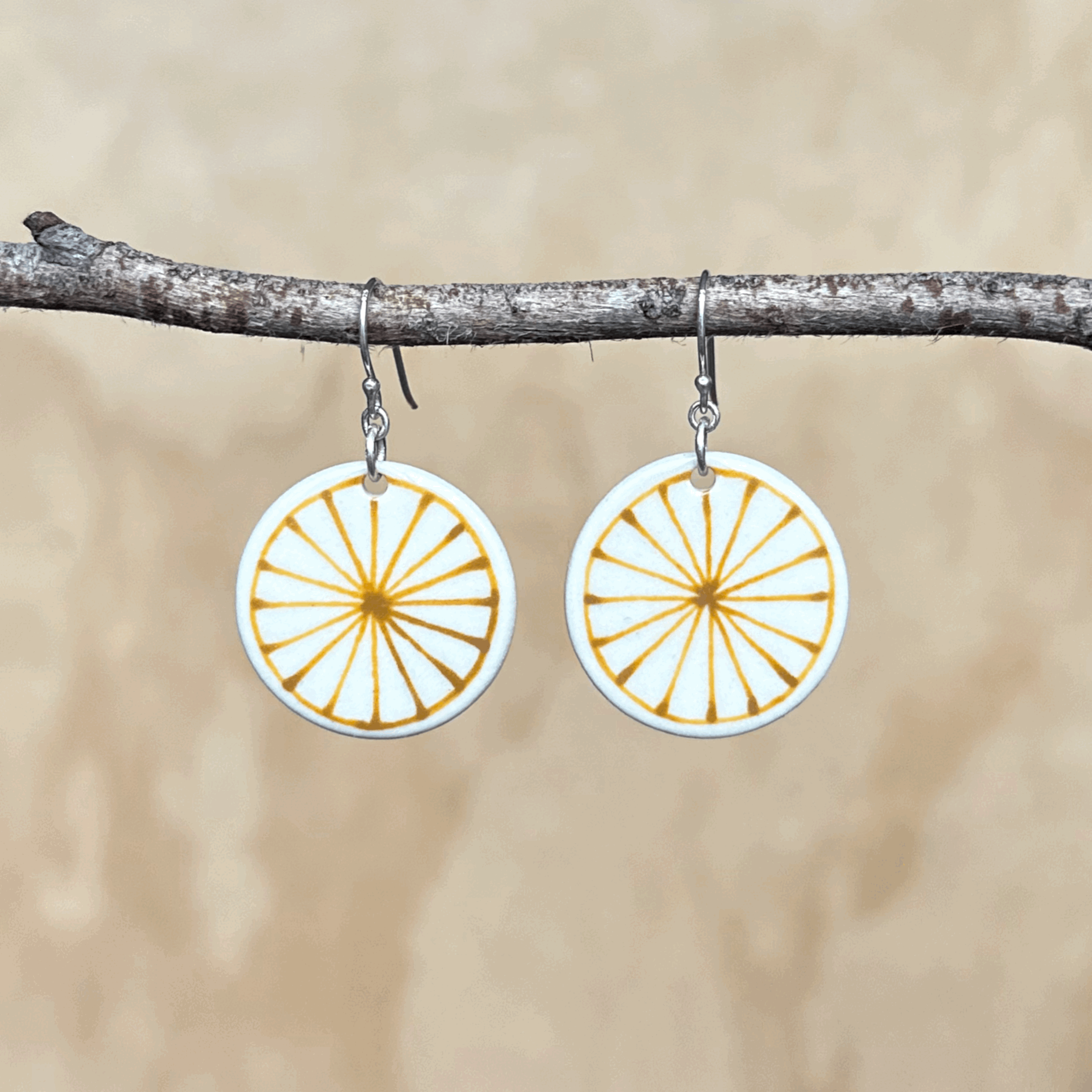 Ceramic Earrings, Orange Wheels