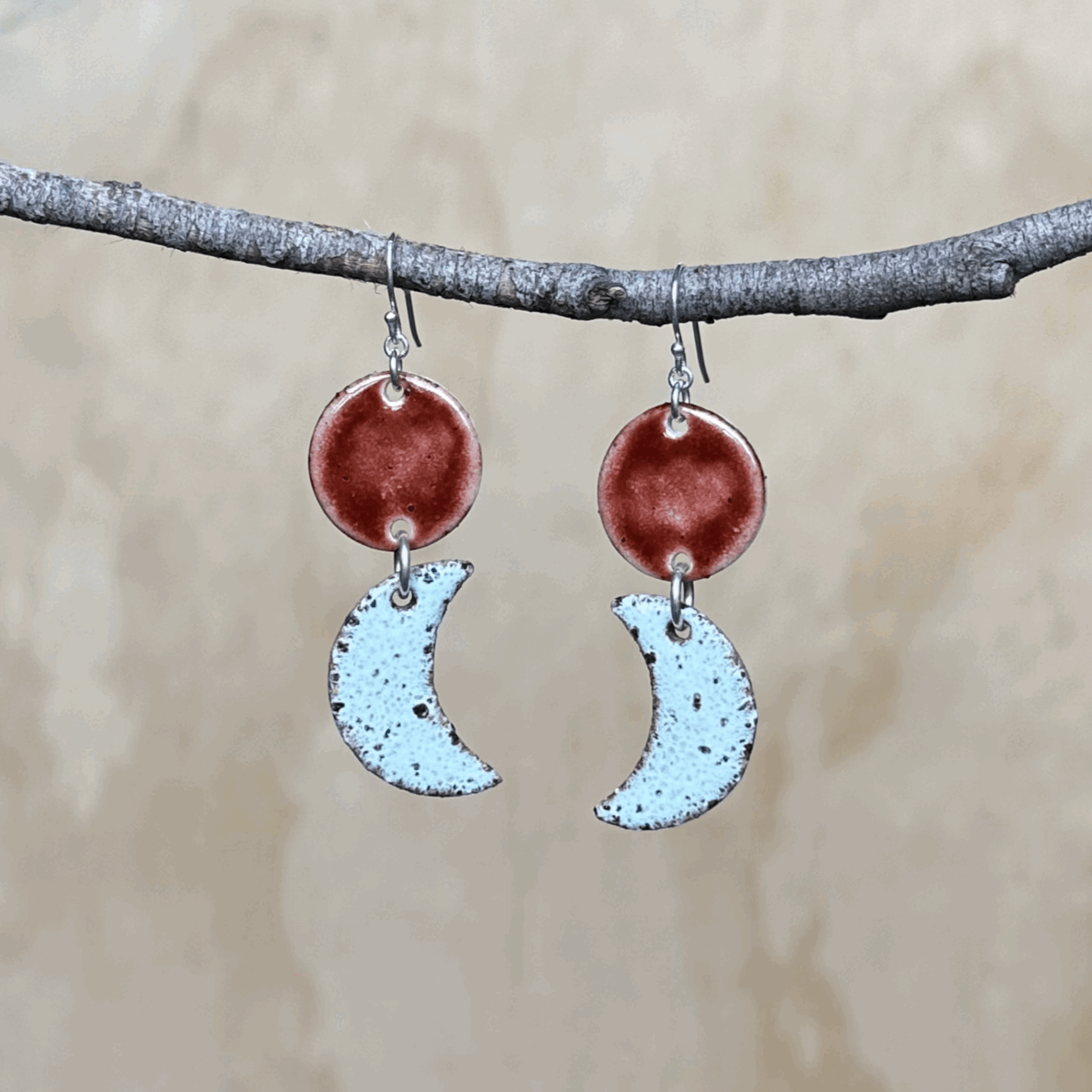 Ceramic Earrings, Deep Red Moons