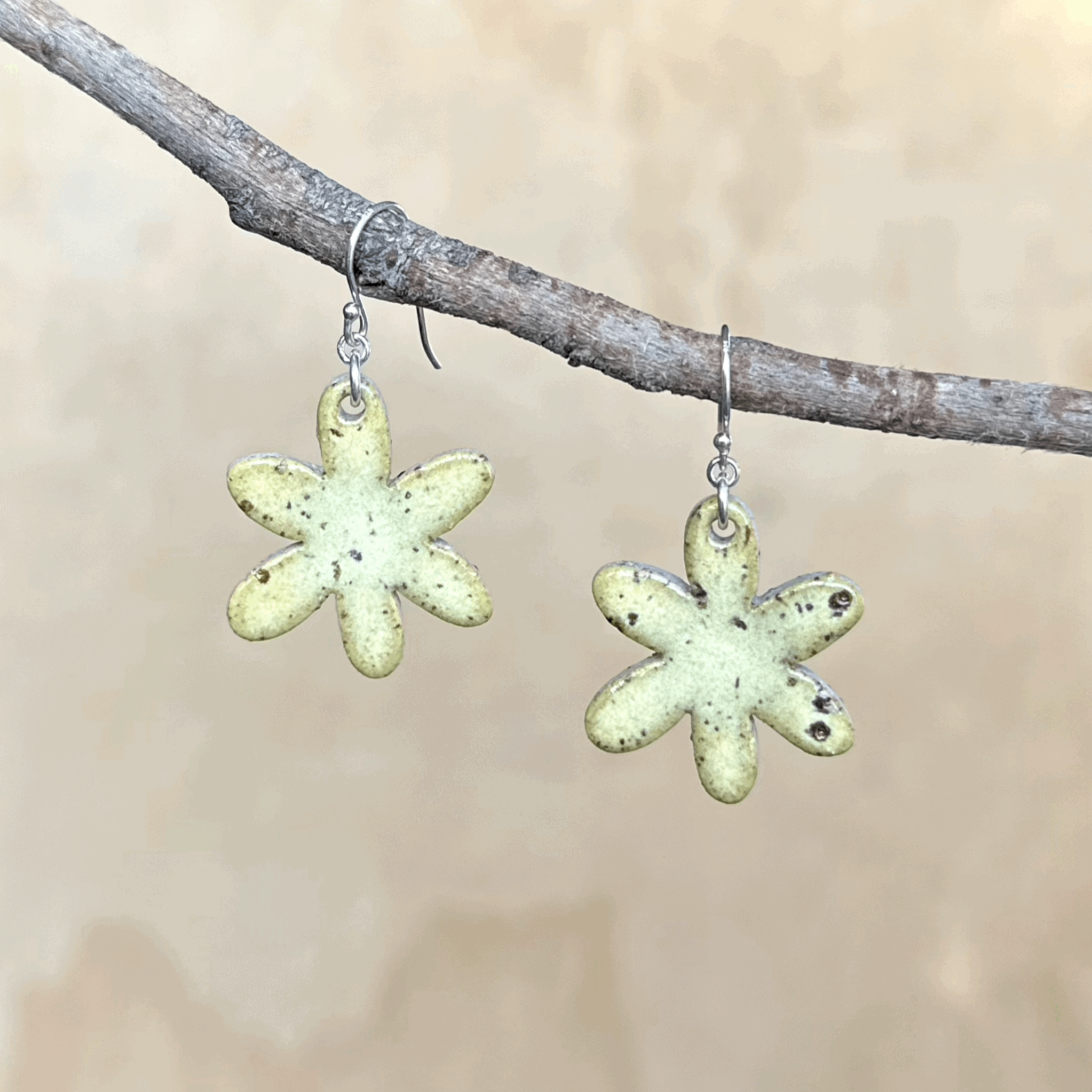 Ceramic Earrings, Speckled Yellow Flowers