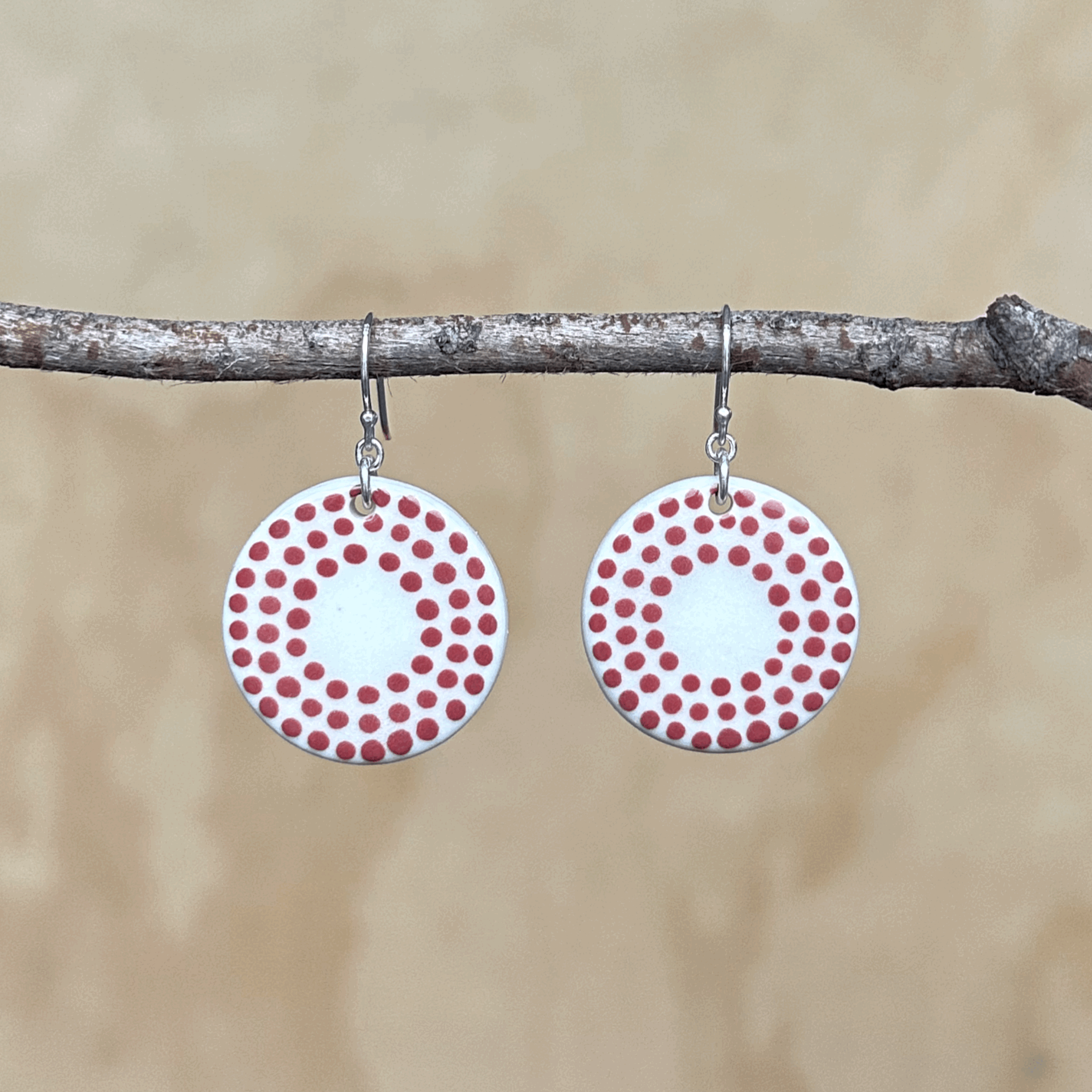 Ceramic Earrings, Red Dotties
