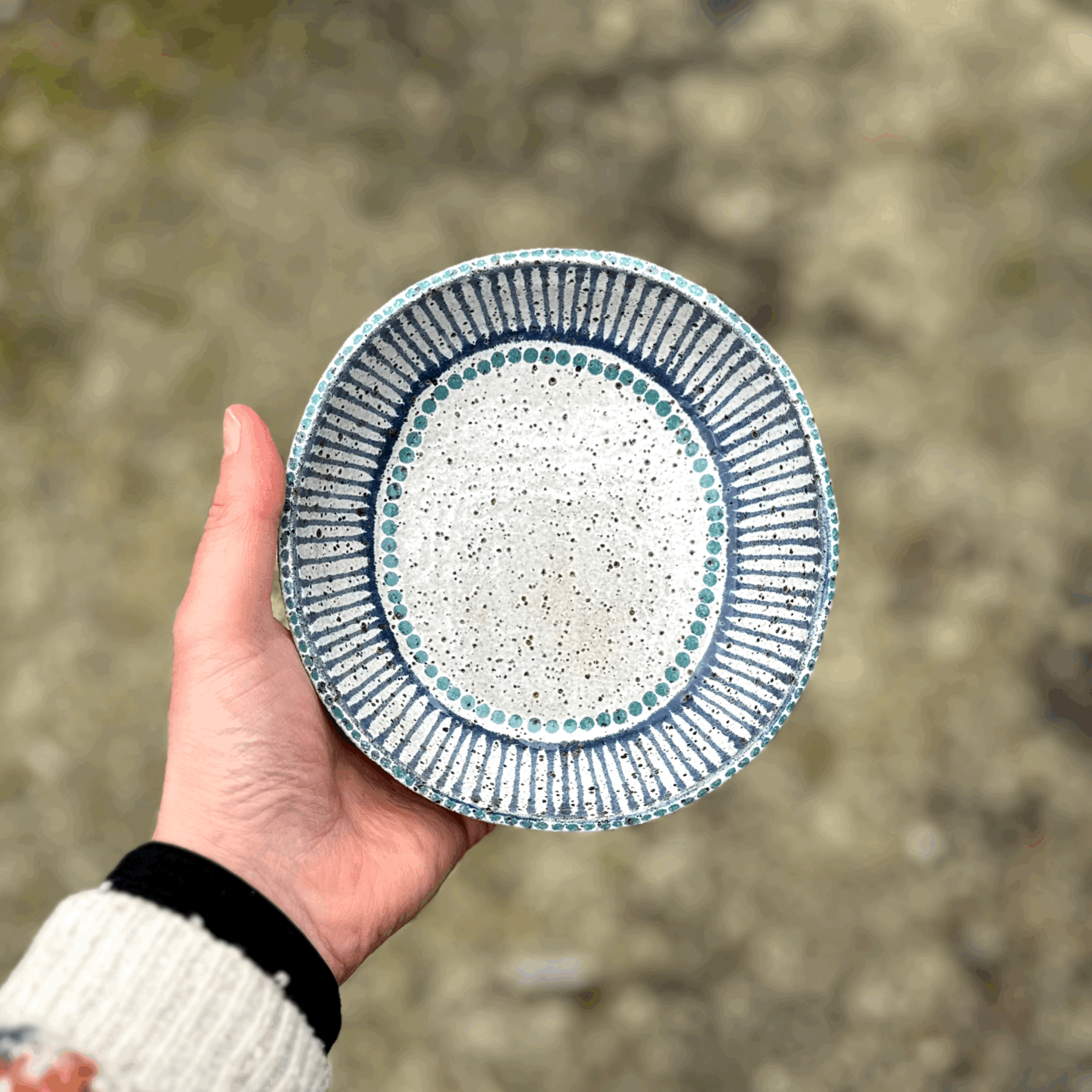 Ceramic Side Dish, Blue Striped Pattern