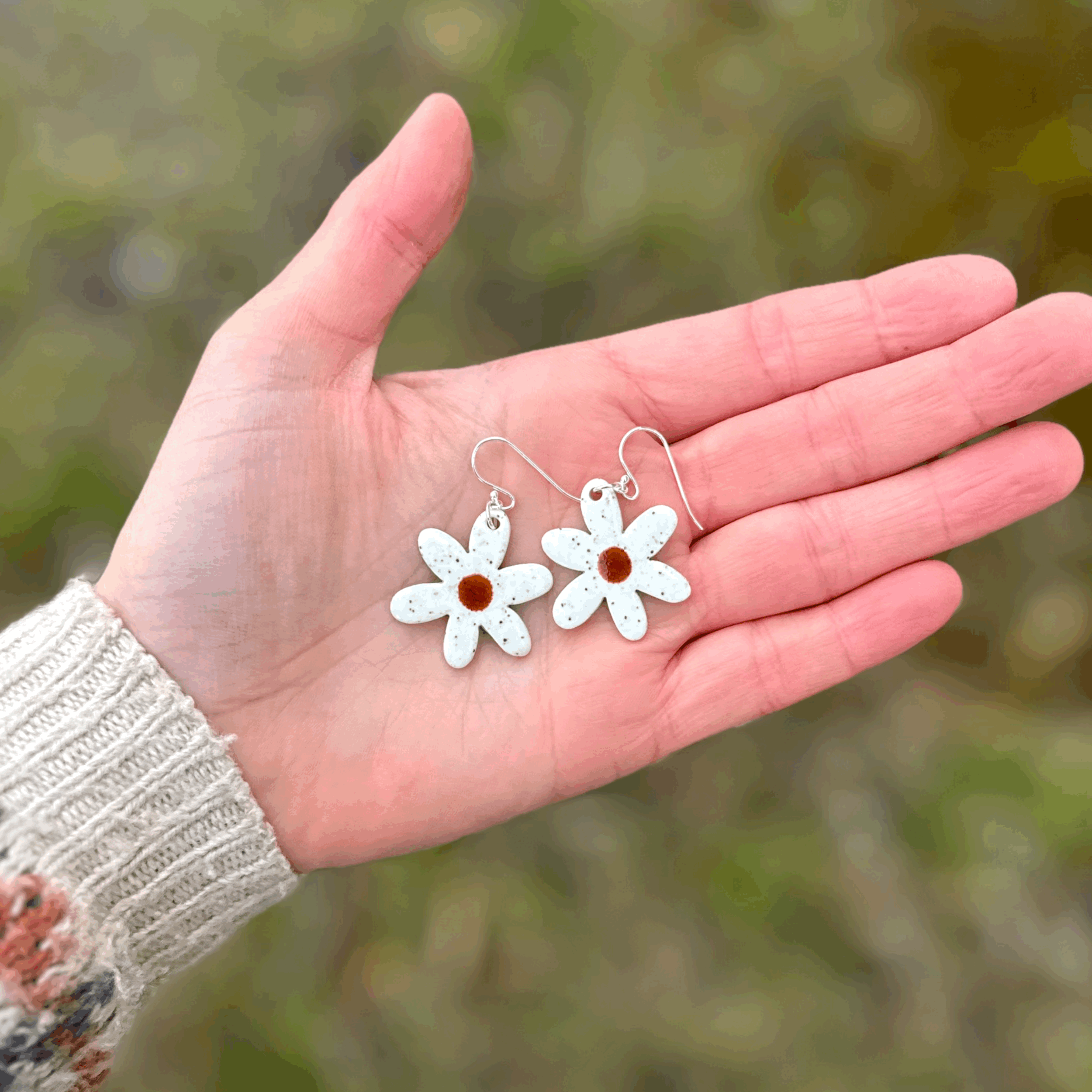 Ceramic Earrings, White Daisies