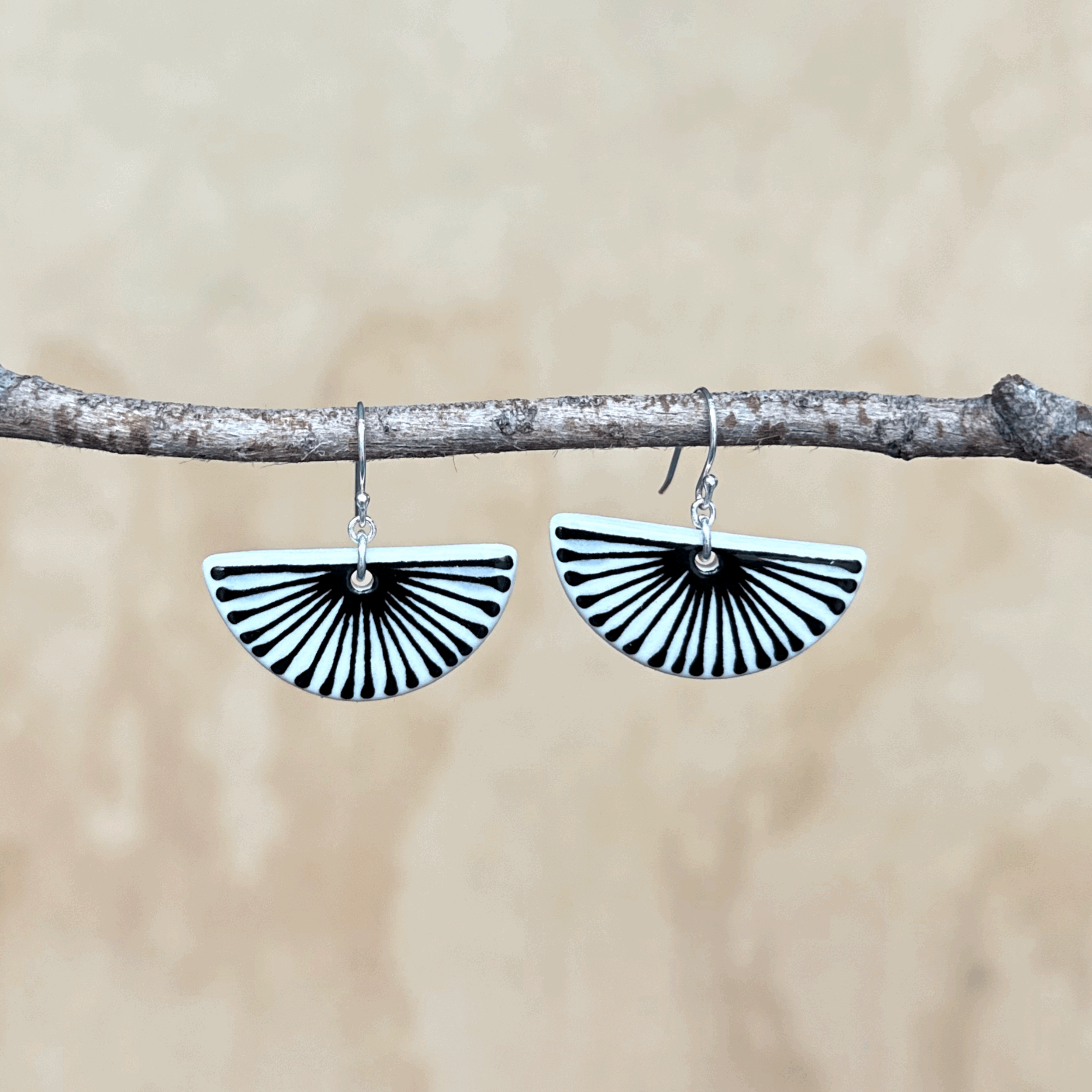 Ceramic Earrings, Half Moon Fans