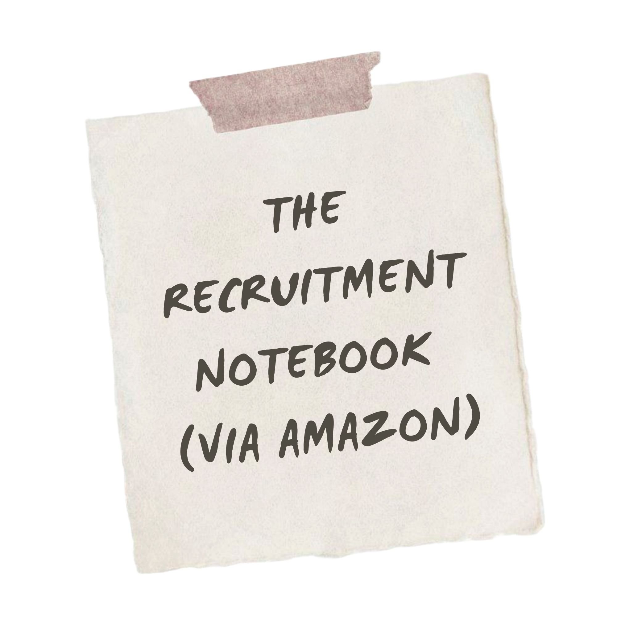 A white sticky note with a pink piece of tape at the top and black handwritten text that reads 'THE RECRUITMENT (VIA AMAZON)'.