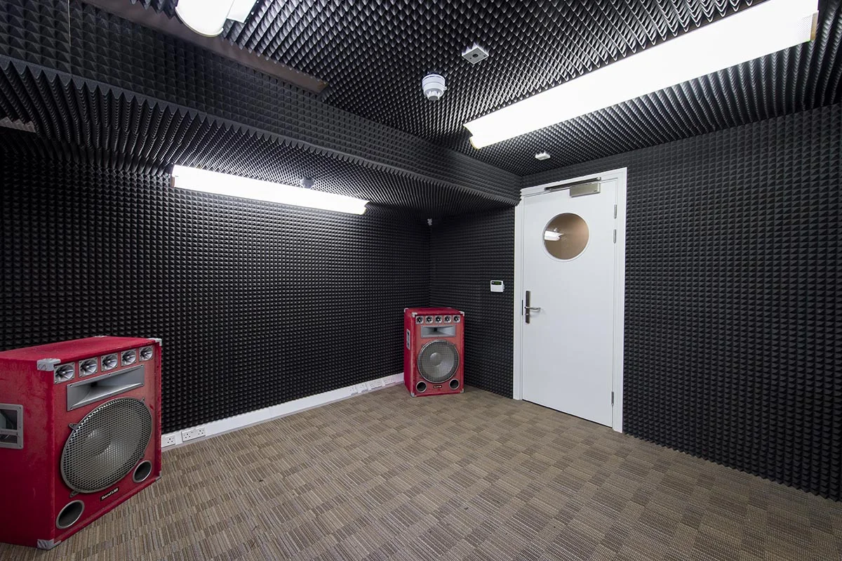 Mildmay House Liverpool room with red speakers