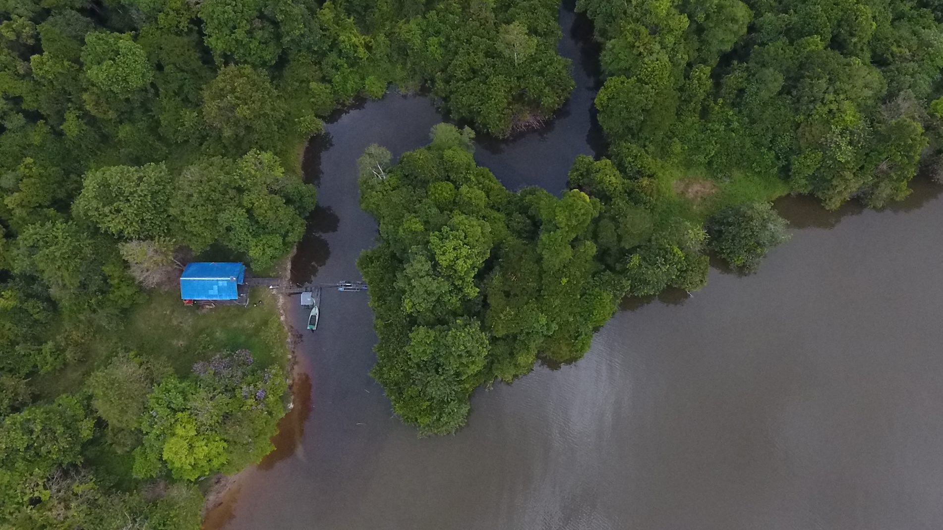 Orangutan Foundation guard post and river portal monitoring the forests.