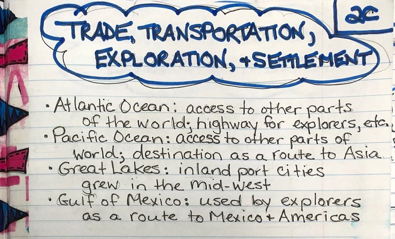 Today we took notes on why the oceans, Great Lakes, and Gulf of Mexico are important to the history of the United States.