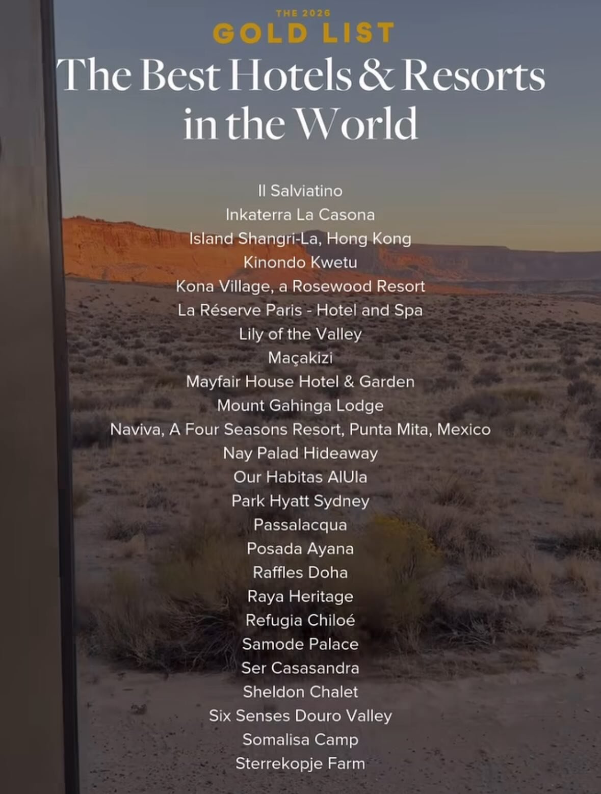 💙💙💙💙 We are so proud and grateful! Conde Nast published The best hotels and resorts in the world: The Gold List 2026 and we MADE THE LIST! 
Gold List collects the editors&rsquo; current favourite places to stay. &rdquo;They&rsquo;re memorable fo