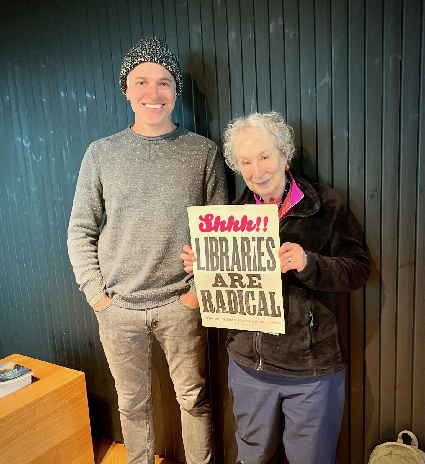 After ten days of getting the nerve up, I finally asked the gracious @therealmargaretatwood to share a photo with me, and she obliged. The rest of my day in Illulisat was a budding librarian&rsquo;s dream. ❤️ to everyone, especially @shawgenny.