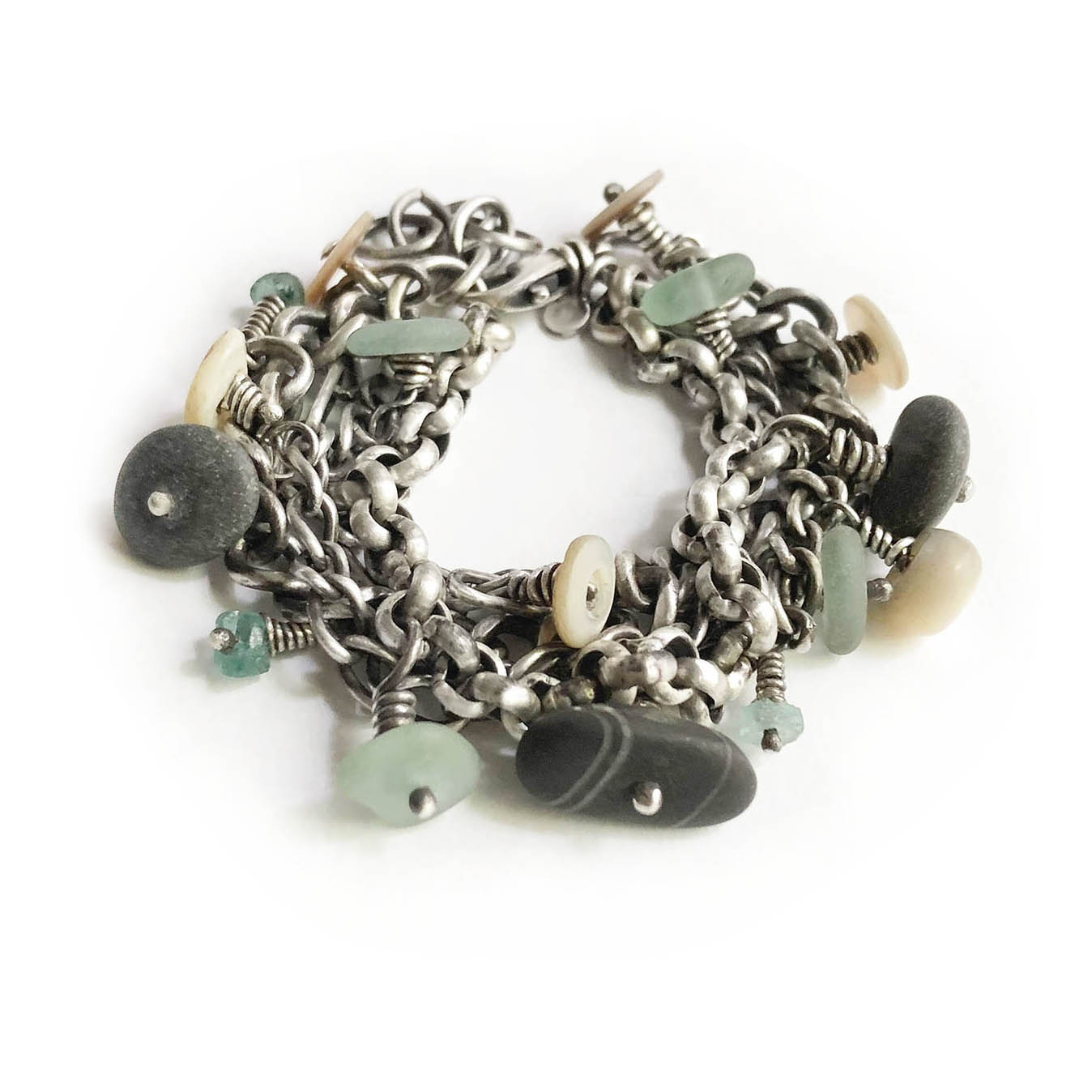 multichain stelring chain bracelet buttons stones