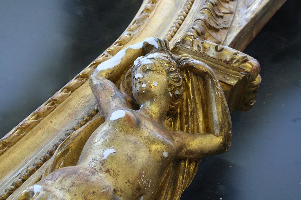 During treatment: Infilling gesso by building up layer upon layer