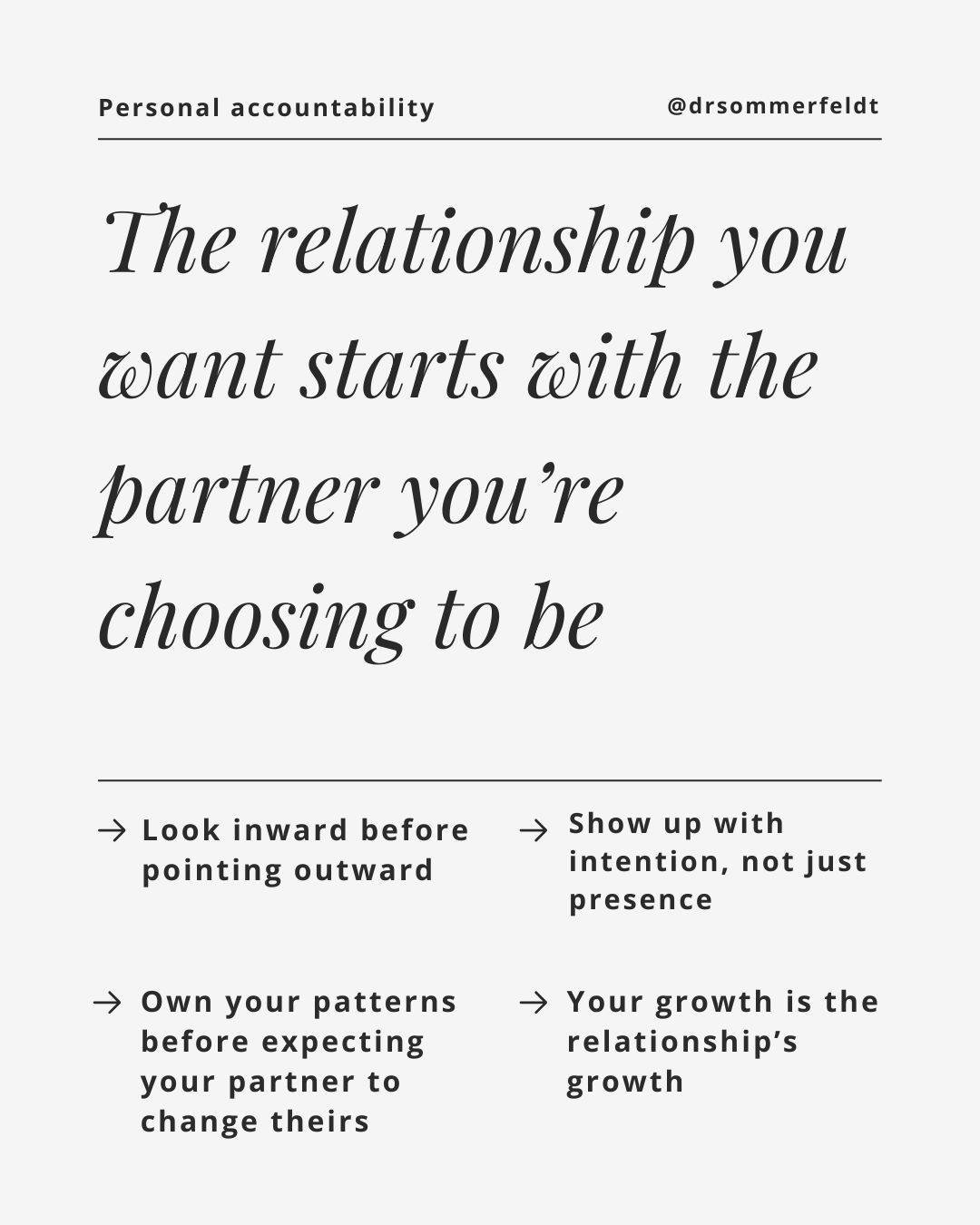 It's easy to focus on what's missing in your relationship. What your partner isn't doing. What you're not getting. What you wish would change.

But here's the question I ask in almost every session I have with individuals:

Who are you being in this 