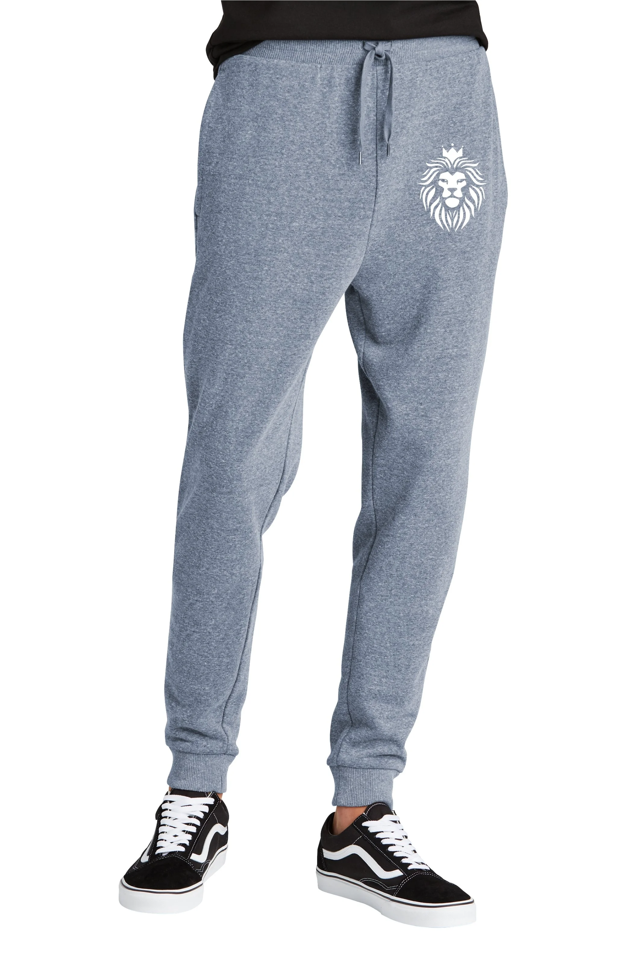 CHAT mockup mens jogger navy heather triblend with lion.jpg