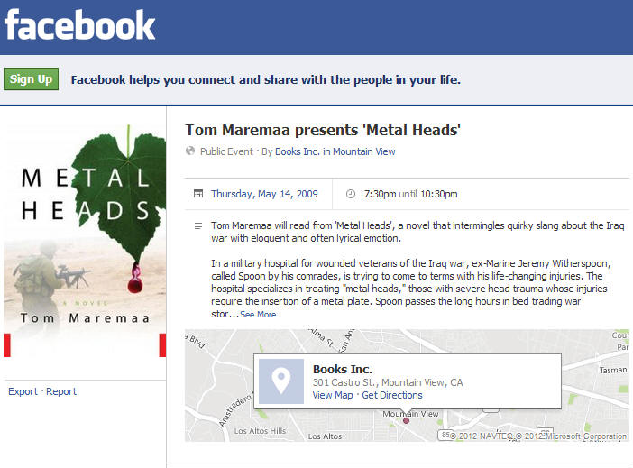 A reading at Books, Inc. in Mountain View, California for my novel "Metal Heads," in 2009