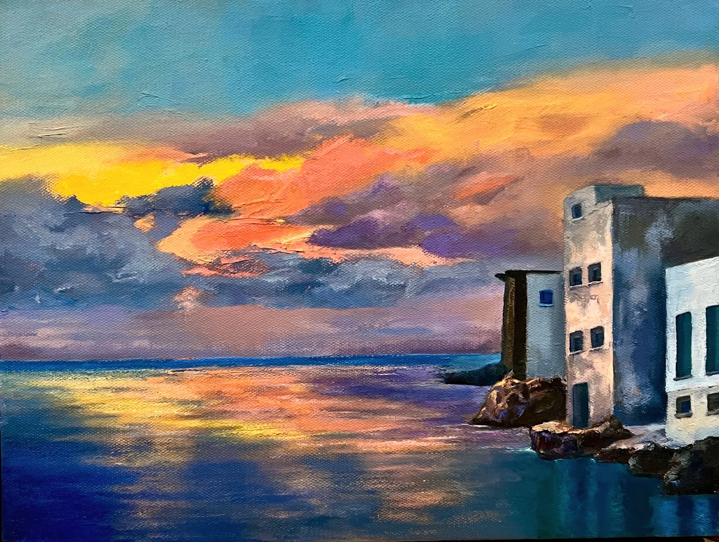Sicilian Sunset original oil painting by Lisa Farmer