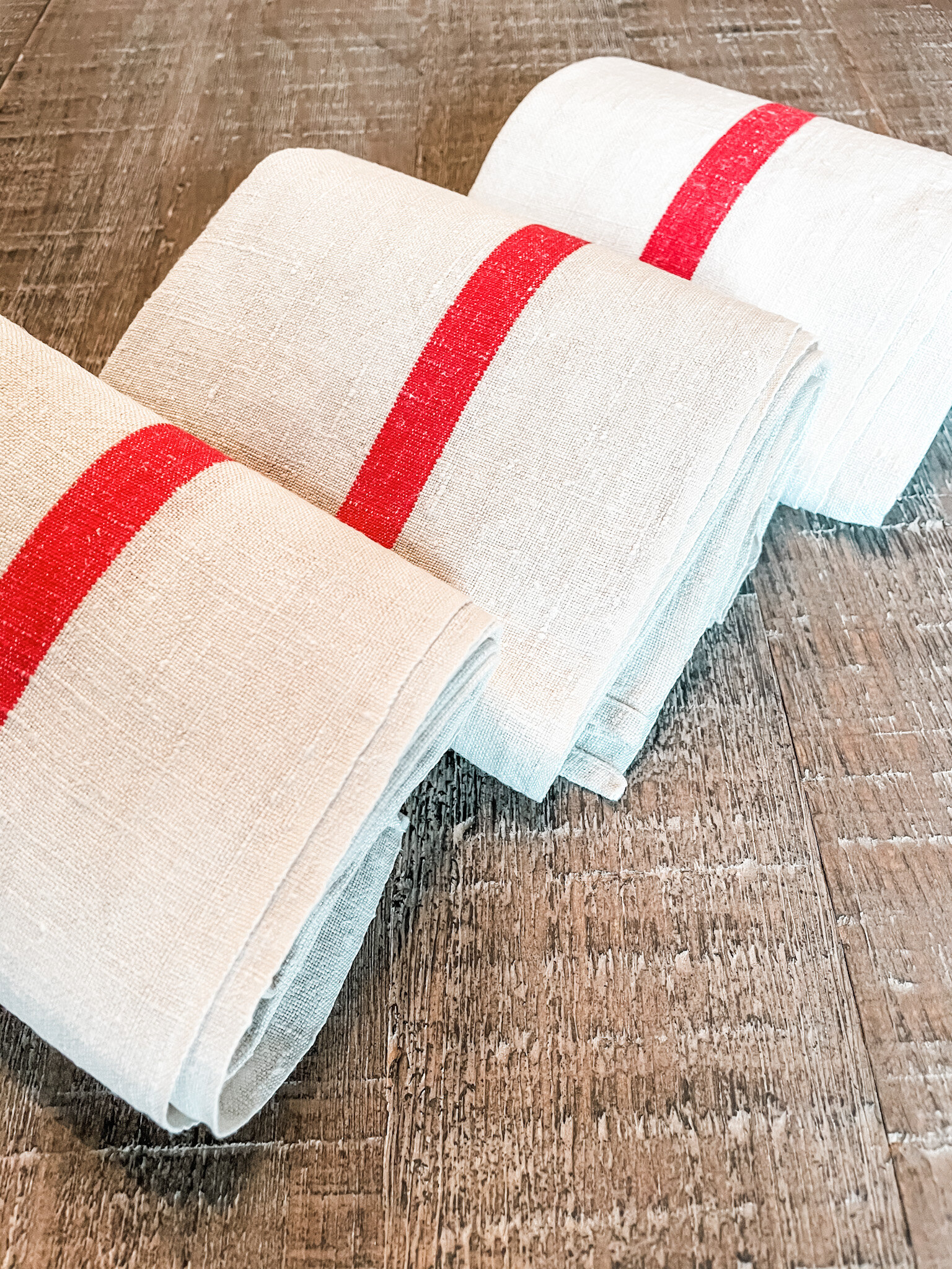 French Vintage Red-Striped Linen Kitchen Towels, c.1920s, Single/One Stripe,  Large — Aimee's French Market