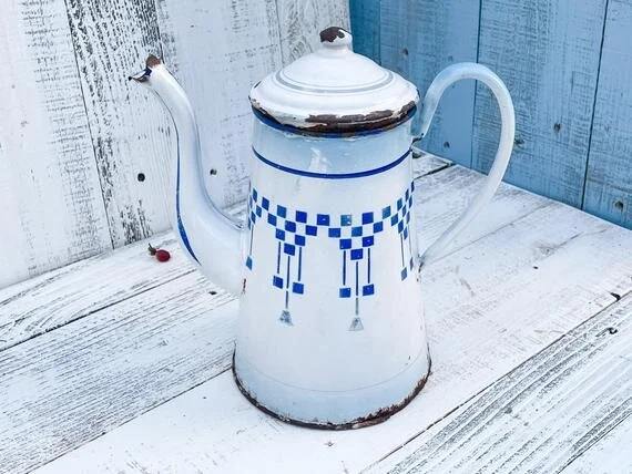 Vintage French Enamelware Coffee Pot 