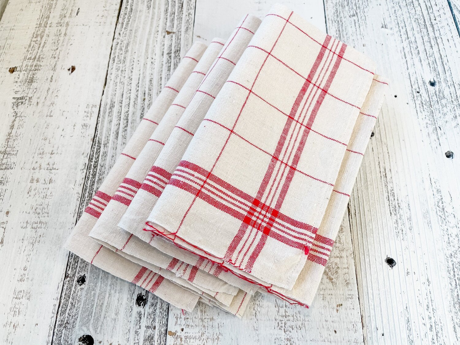 Red-Striped Kitchen Towels  1940s French Vintage Linen — Aimee's