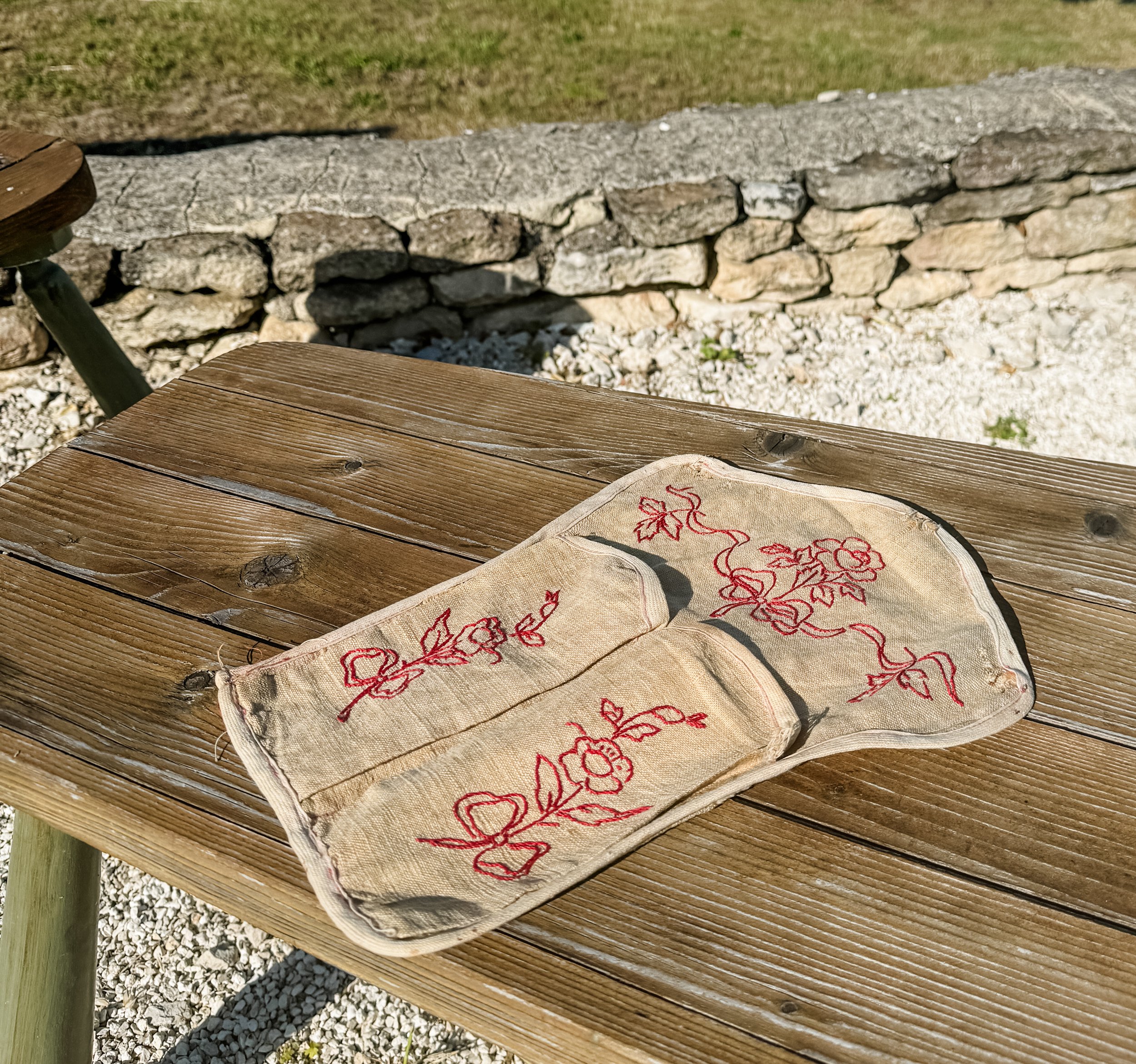 French Shoe/Slipper Holder Hand Embroidered with a Floral Design