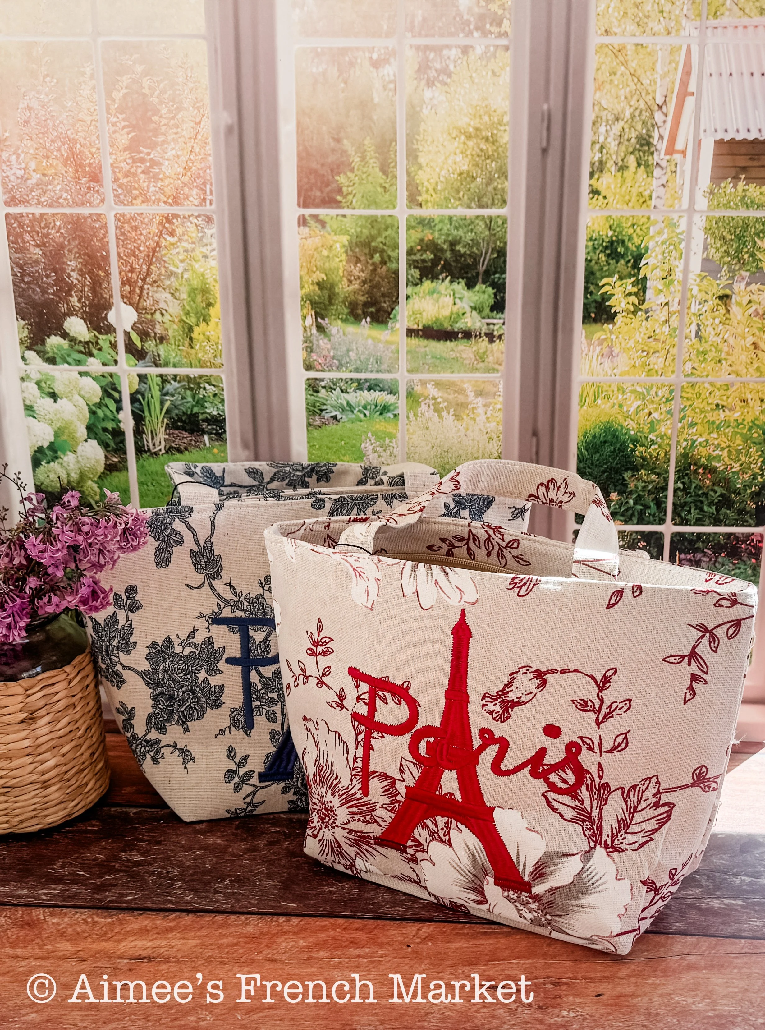 Paris Linen Tote Bag Eiffel Tower | Toile Market Bag | Neutral Cottage French Decor Bag | Gift for Francophile