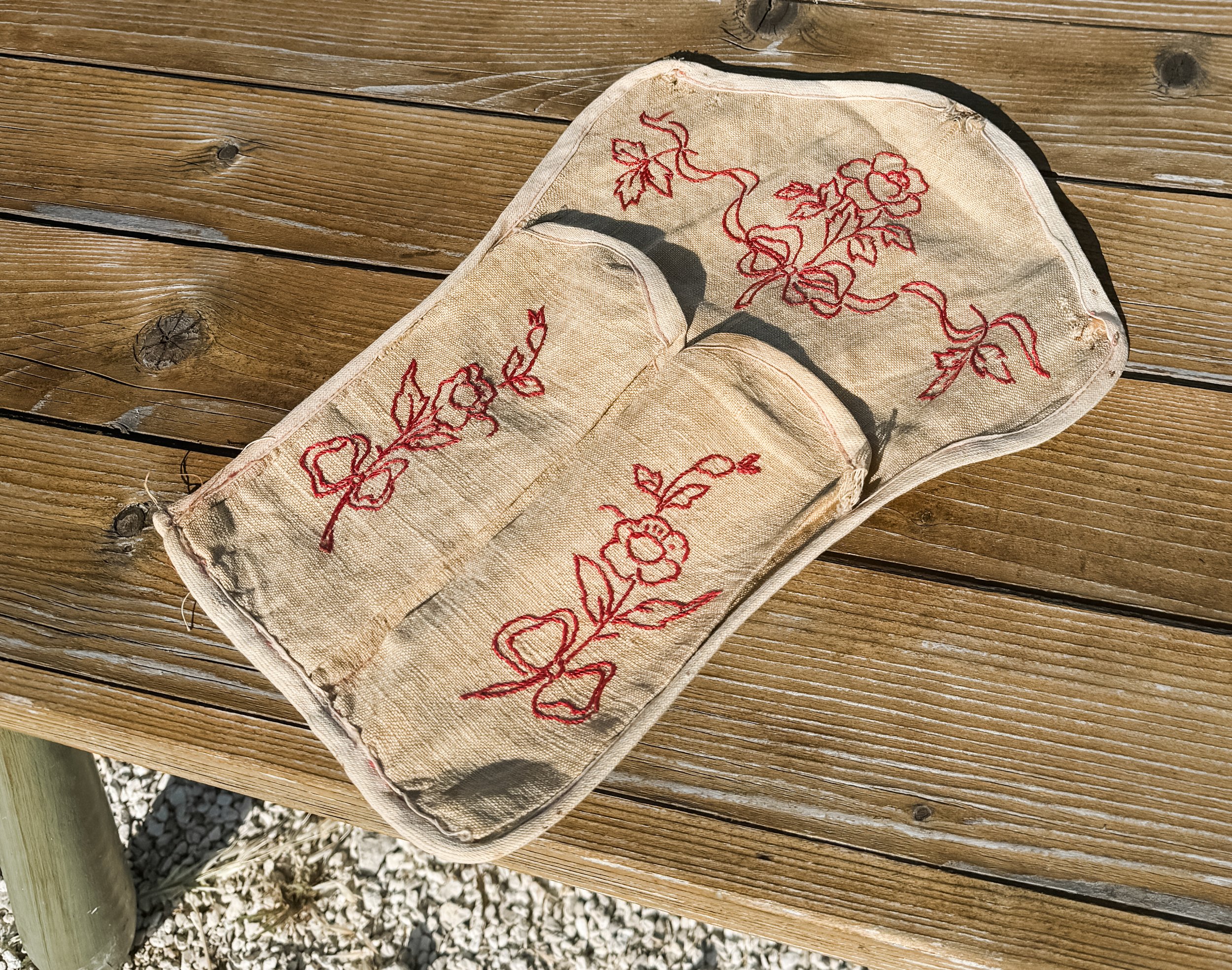 French Shoe/Slipper Holder Hand Embroidered with a Floral Design