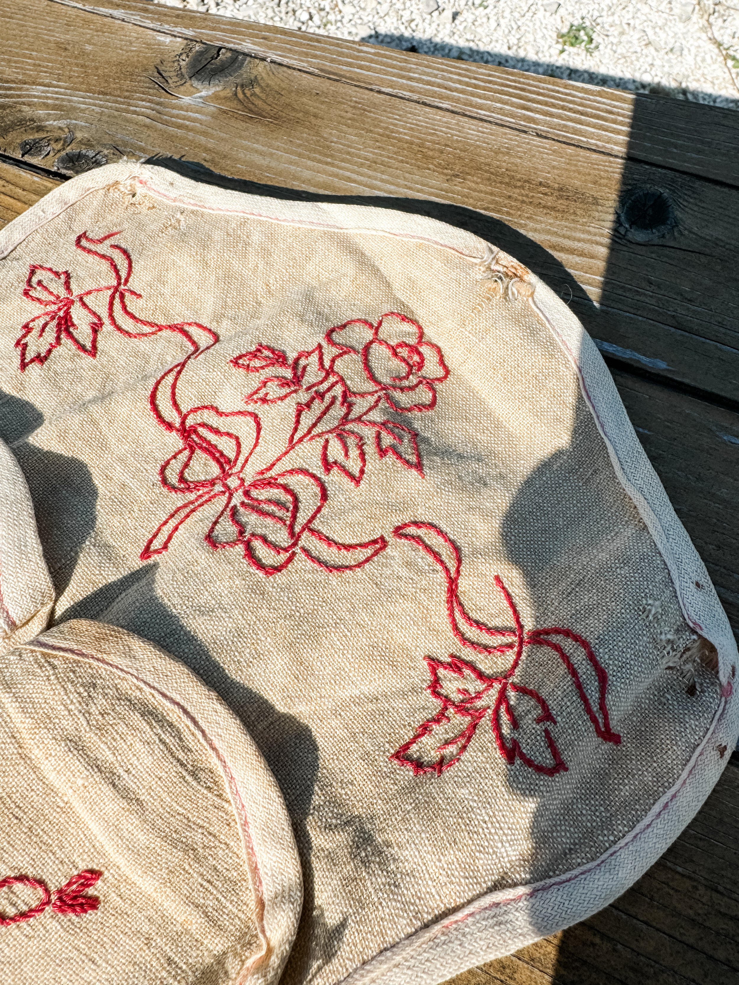 French Shoe/Slipper Holder Hand Embroidered with a Floral Design