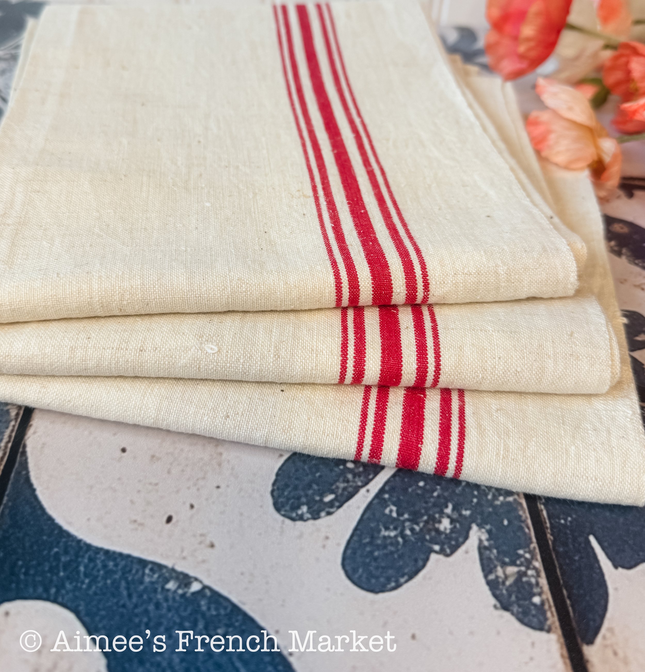 French Vintage Towels - Quintuple/Five Stripes, c. 1920