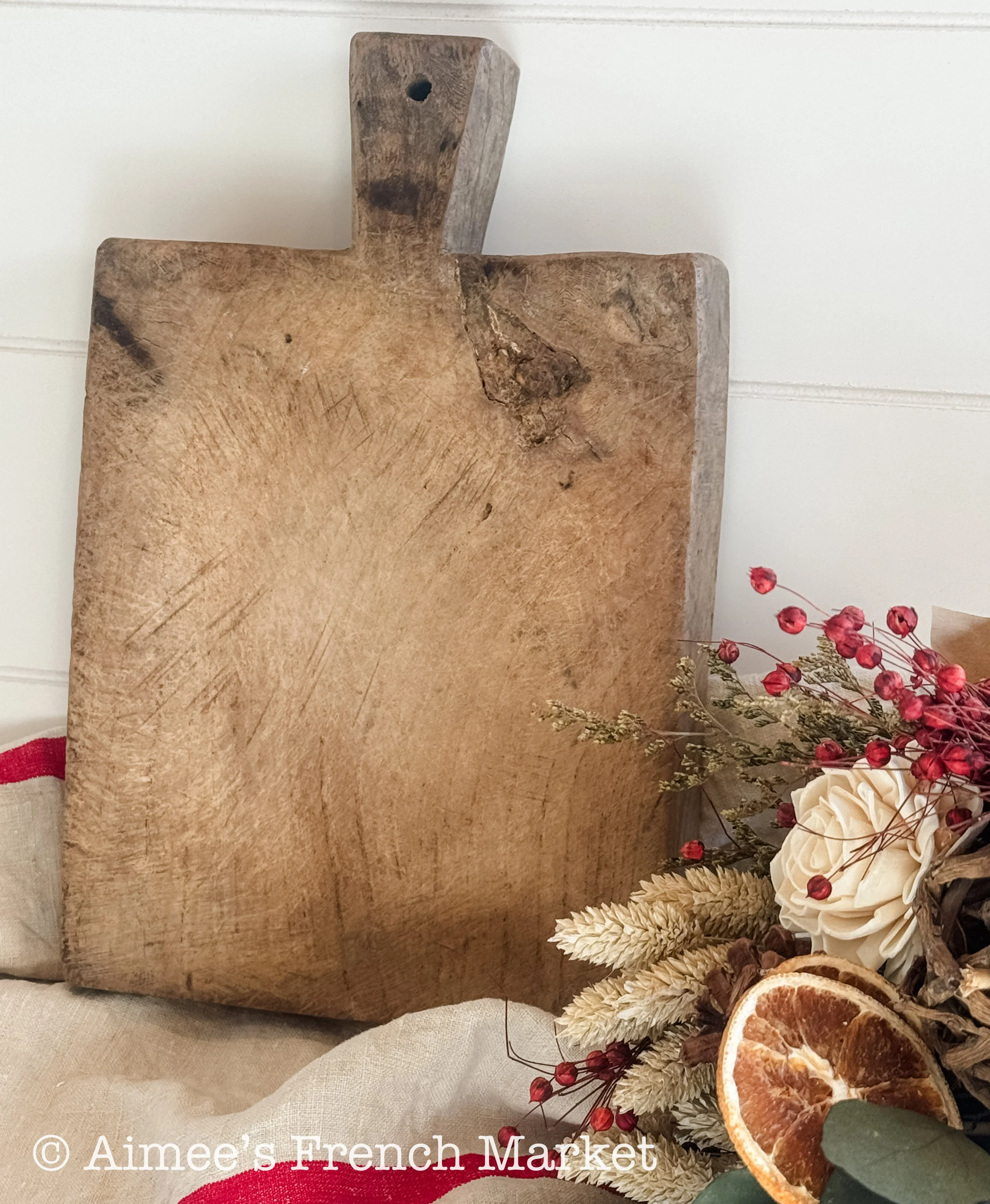 Antique French Rustic Cutting Board, Original Patina & Markings