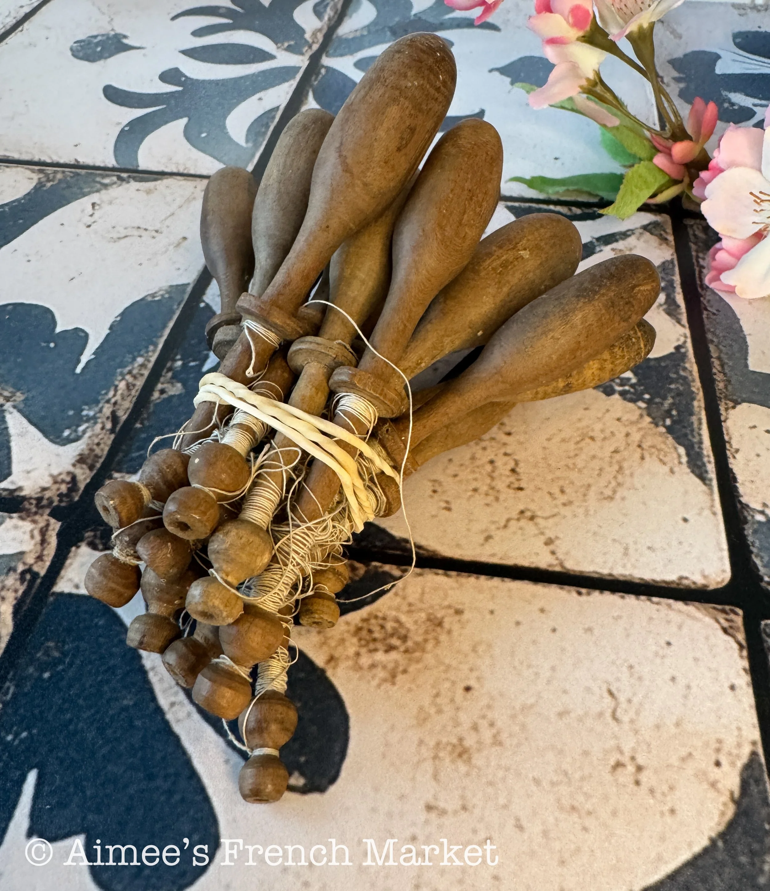 Set of French 14 Antique Lace-Making Bobbins