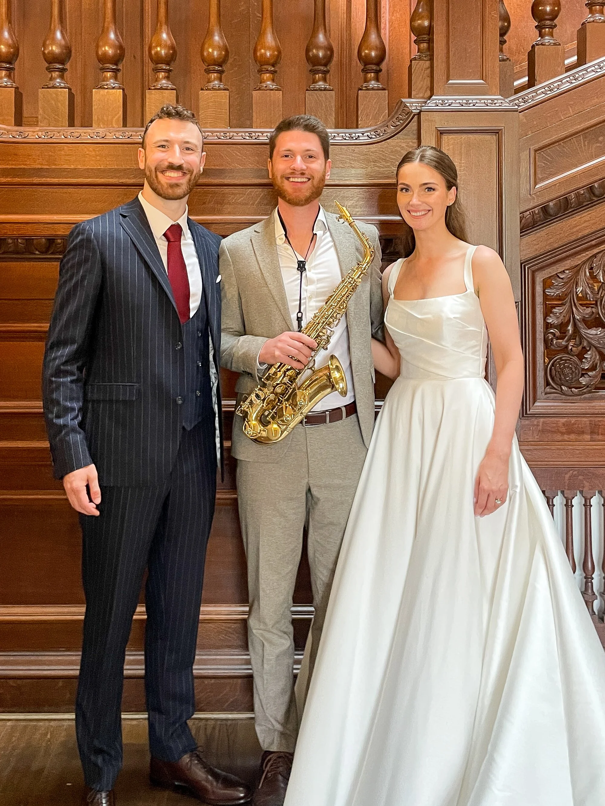 James Sax with Bride &amp; Groom at Bourton Hall