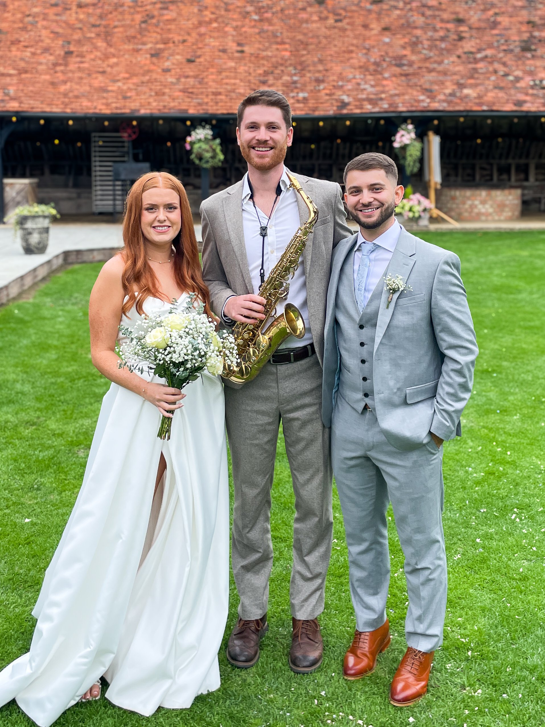 James Sax at Lains Barn with Bride &amp; Groom