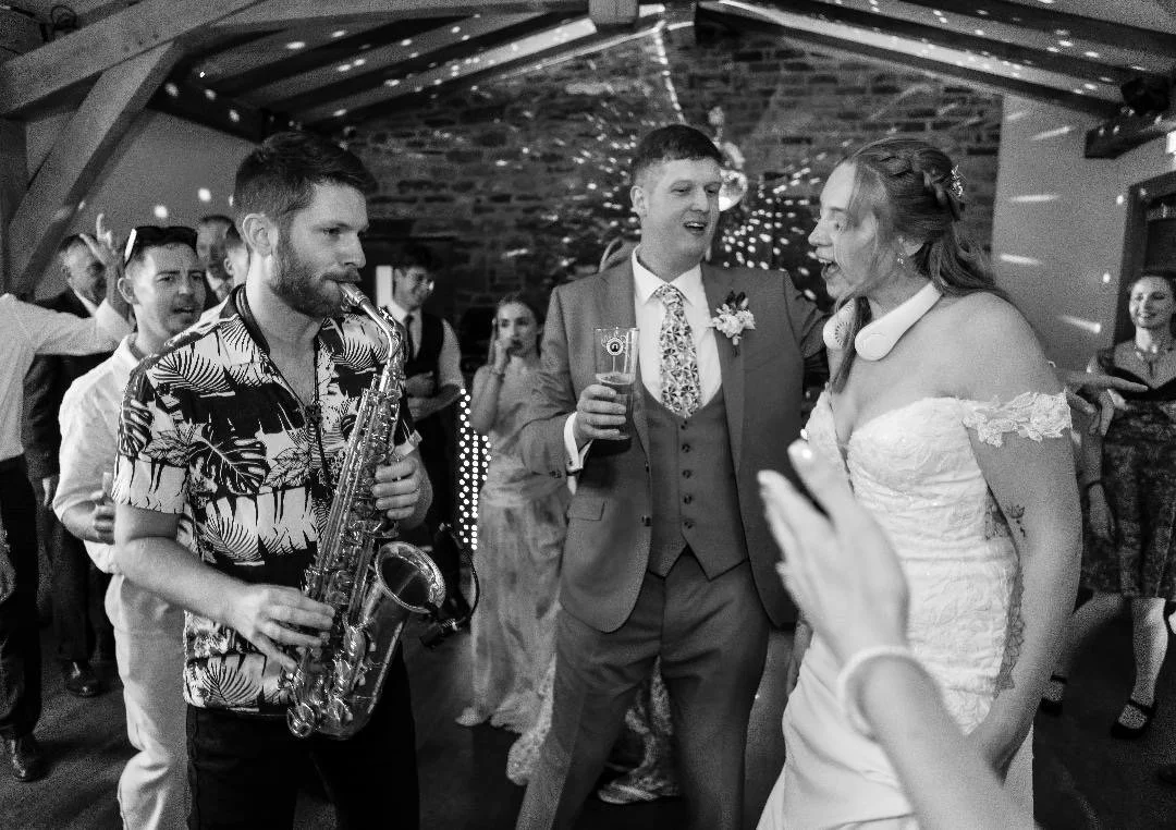 James Sax at Dodford Manor (Evening Party) with Bride &amp; Groom
