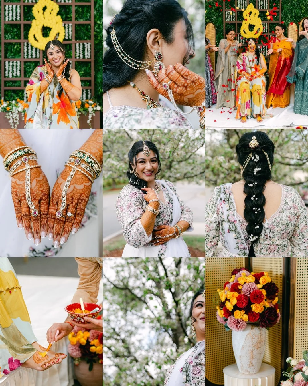 One day, two different looks, and she pulled both off effortlessly. 

And a huge shoutout to the gorgous blossoming tree in the middle of the parking lot for complimenting the white lehenga perfectly. 

#HaldiCeremony #grahshanti #IndianWedding #Sout