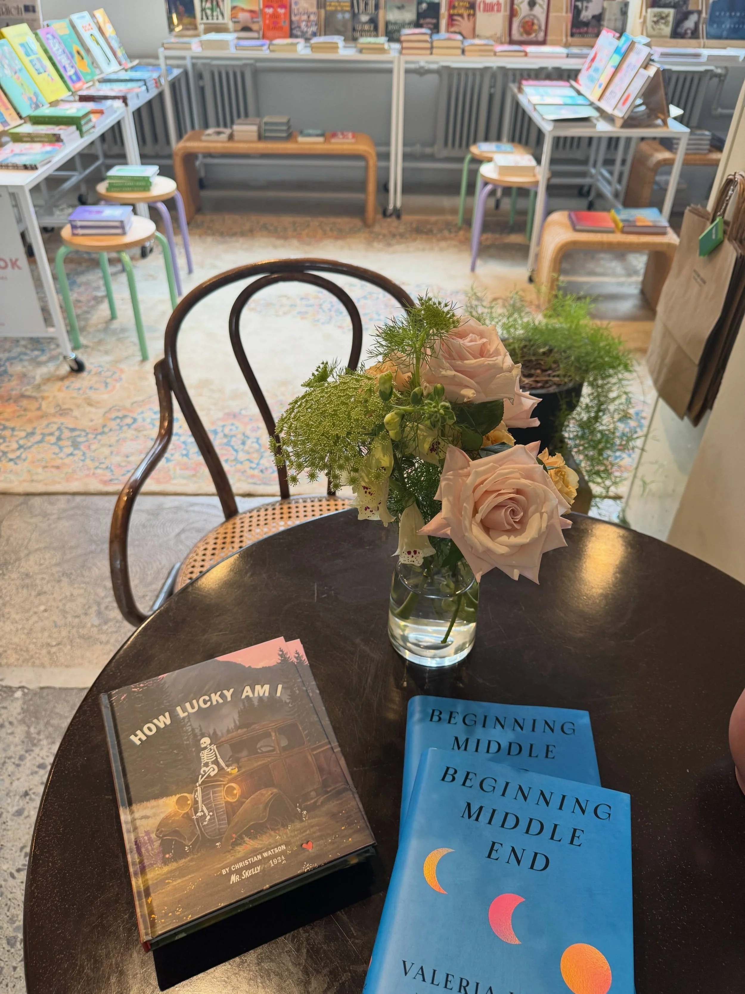How luck am I to be back at the shop today with some new releases including  the novel 🌘Beginning Middle End 🌕 by @valeria_luiselli the inspirational 💀How Lucky am I 💀 by @1924us