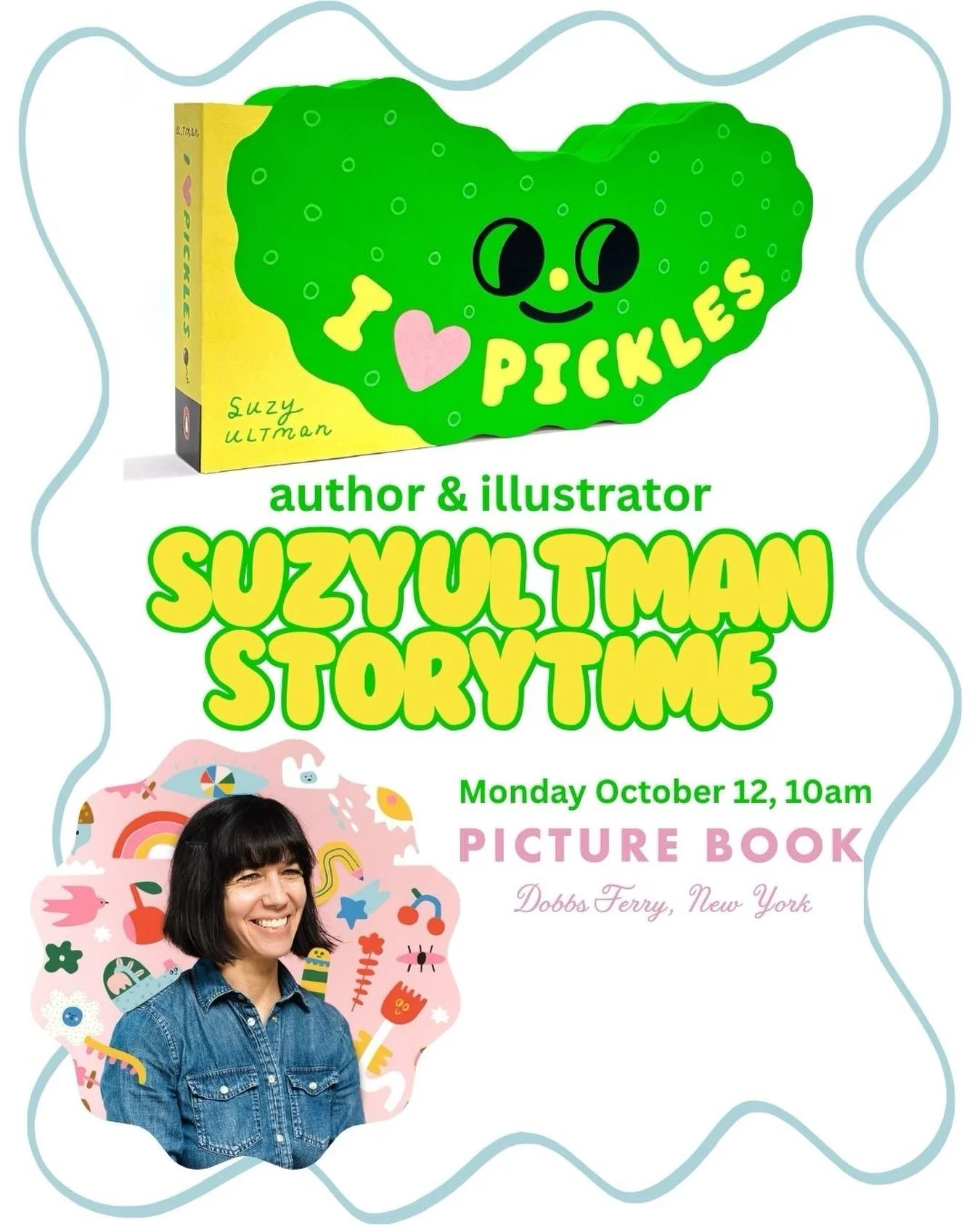 I am so thrilled that author and illustrator Suzy Ultman is coming to Picture Book during her book tour!  You probably recognize her as the author of our bestselling rainbow-covered board book 🌈 I Like Your Chutzpah, and now she is out with a new bo