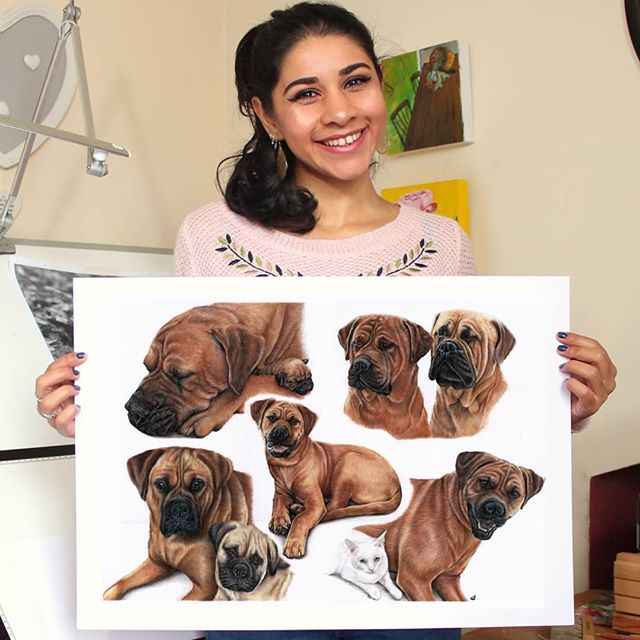 I haven't mounted this portrait because the owner is having a custom frame made for it! It will have Honey's paw prints too. I cant wait to see it. Now to pack this up and send it to Australia. Who else is from down under?? Let me know what you think! 🎨 💗 🐾 🐶
----
✏ Materials: Pan Pastel, #fabercastell Polychromos and Caran D'ache #Luminance on Extra Smooth Bristol Board Paper.
----
🌐 www.semamartin.com
💌 hello@semamartin.com
----
#coloredpencil #colourpencilart #petart #petportrait #art_we_inspire #art_realistic #cp_art #instaartist #petportraitartist #worldofpencils #rotties #animalart #artistlife #artprocess #pencilsacademy #cpcau #ukartist #youngartist #animalcreatives #ukcps #rottie #rottweilersofinstagram #bullmastiffsofinstagram #bullmastiffaddict #bullmastiffs #bullmastifflove #bullmastiffpuppy #bullmastiff