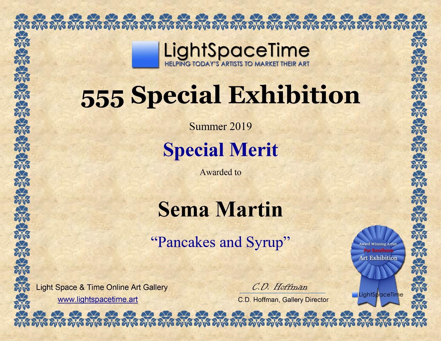 Copy of Light Space Time - 555 Special Exhibition summer 2019, Special Merit, Artist Sema Martin 'Pancakes and Syrup'