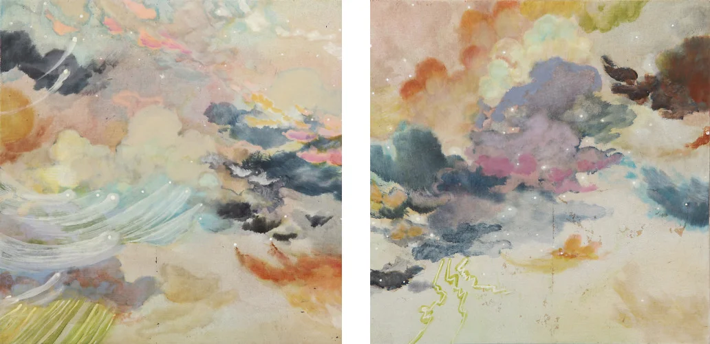 The Shine 1 & 2 , acrylic & metal leaf on panel, 10”x20”