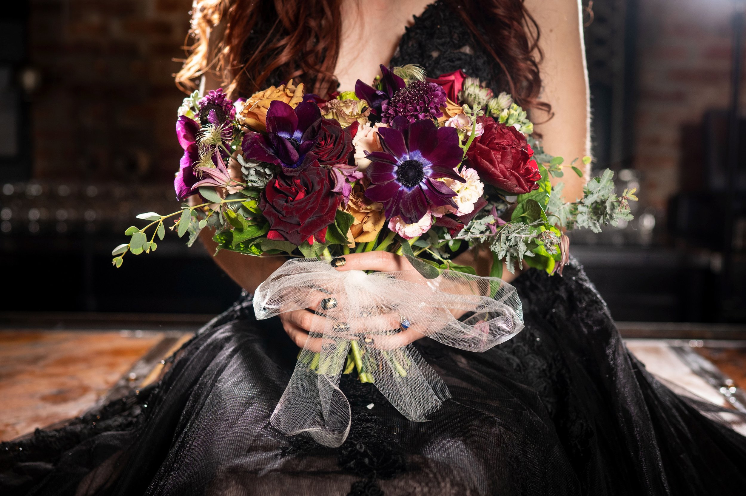 Winter Wedding at the Cookery_Black Wedding Dress 11.jpg