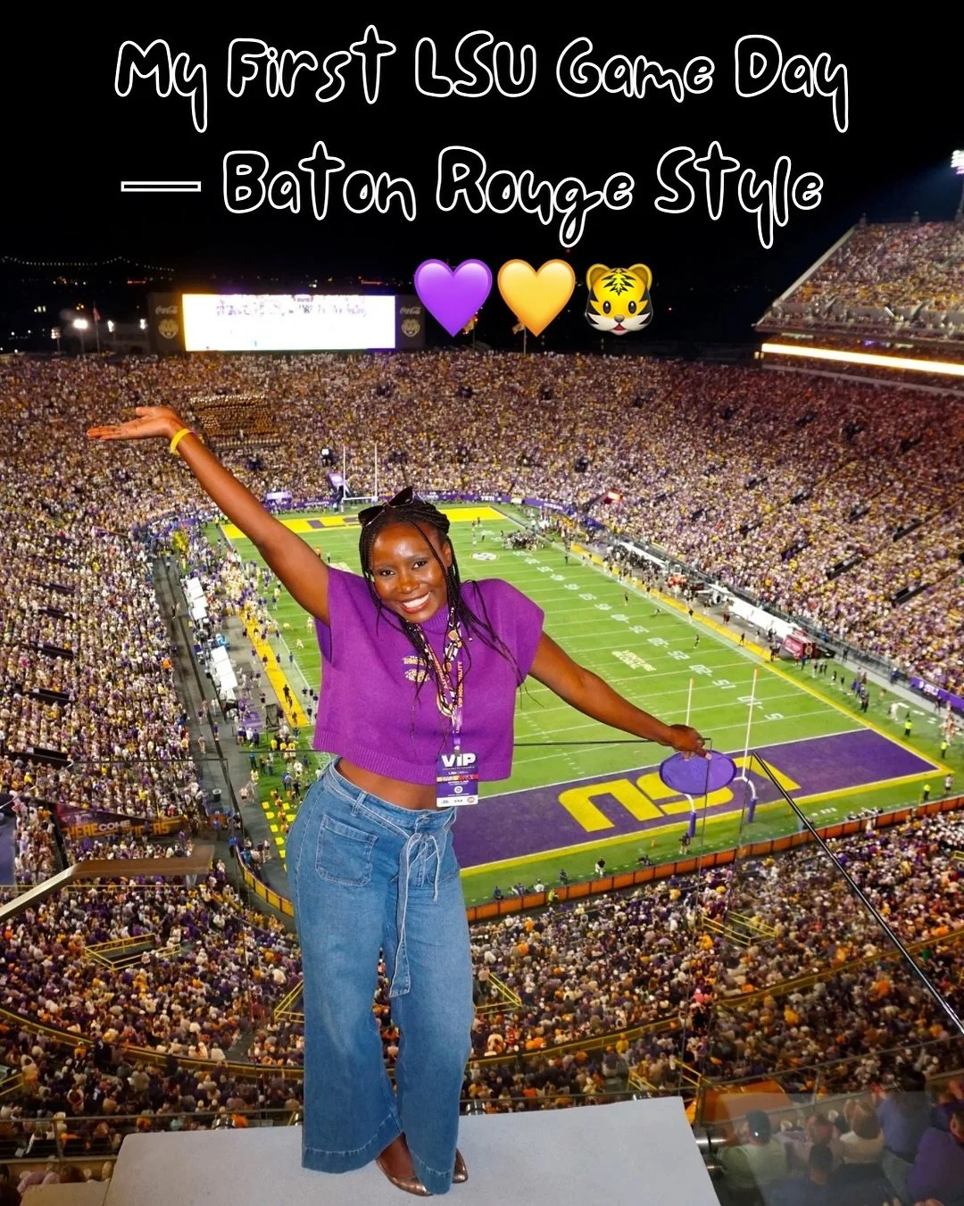 I finally experienced my first-ever premier college football game during LSU&rsquo;s homecoming game against the University of South Carolina💜💛🐯 || THANK YOU @visitbatonrouge 

From Sorority Row&rsquo;s colorful pomping boards to the energy of the