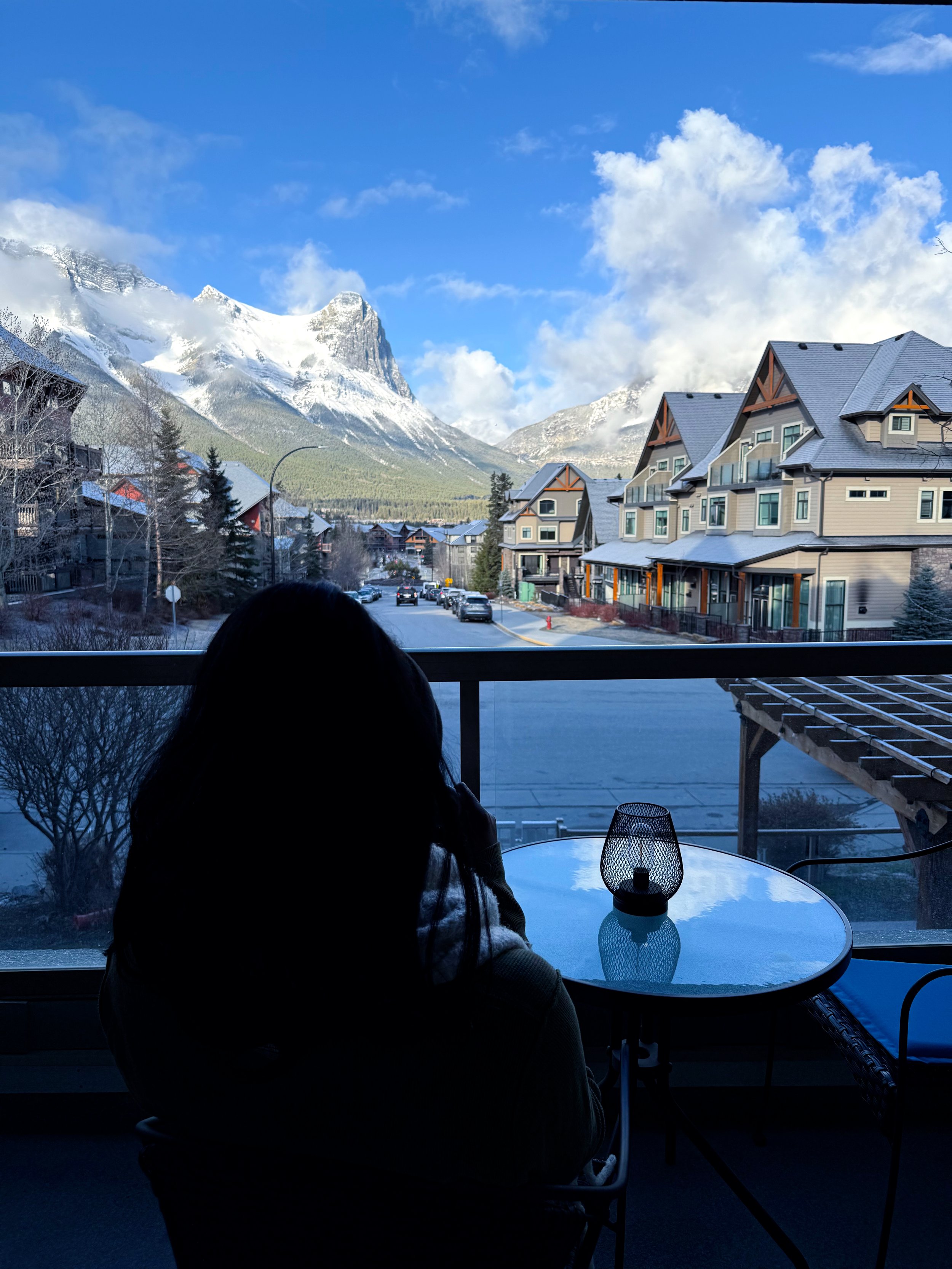 A photograph of Kris at a hotel in Canmore in Alberta Canada