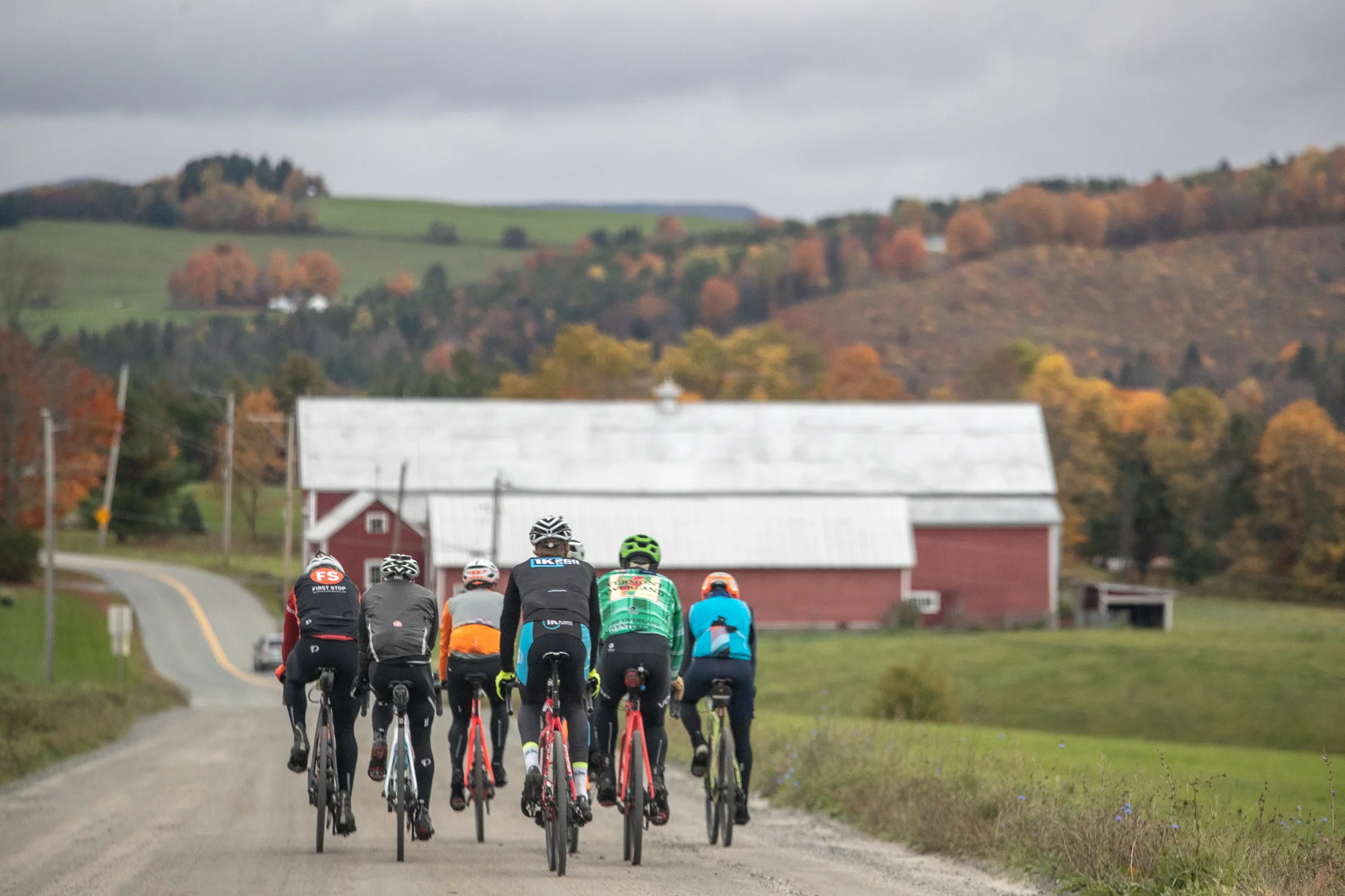 The lead group heads North out of Peacham.