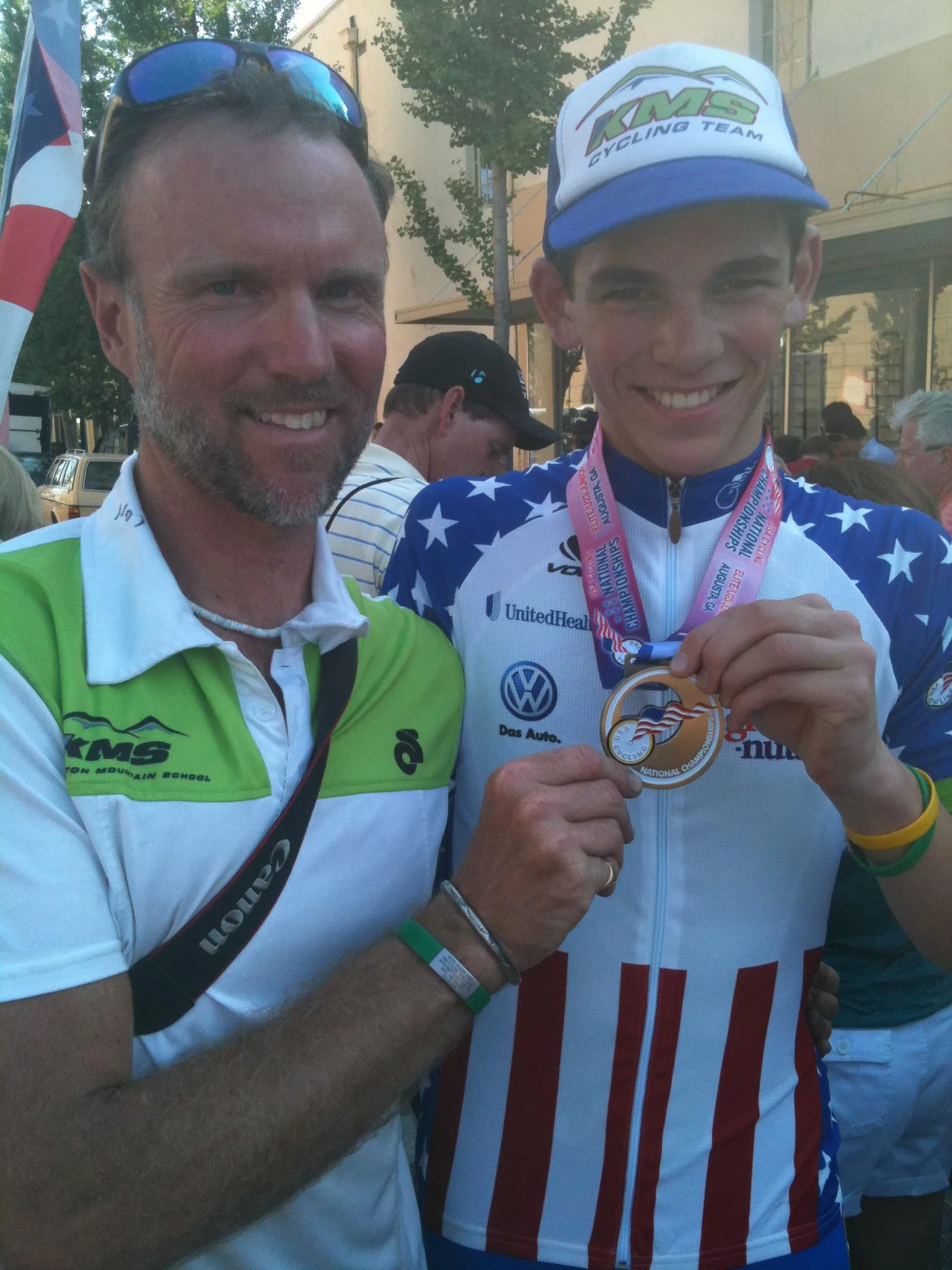 Peter and Brendan Rhim after he won the 17-18 Criterium Nationals.