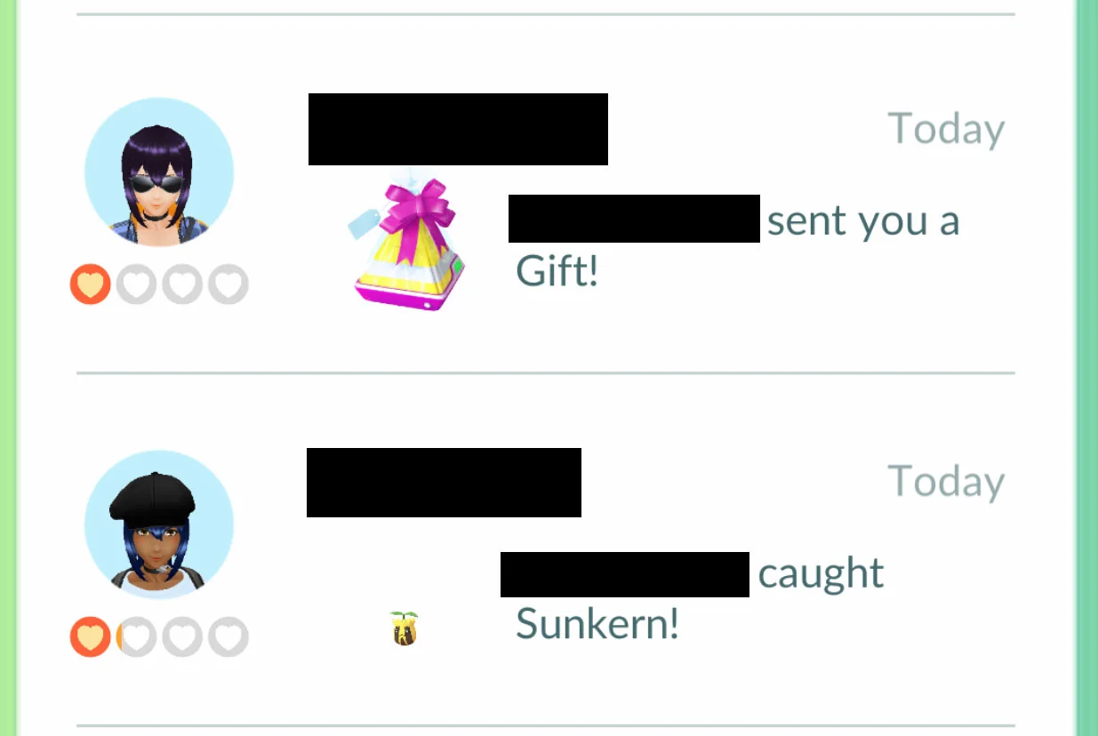 Your list of friends in Pokémon Go.