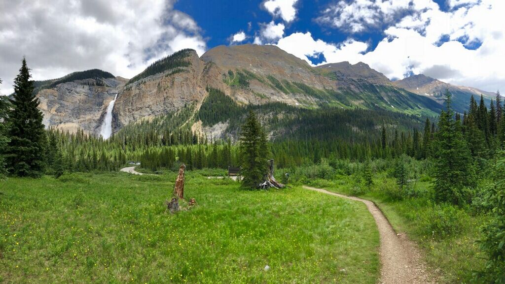 Beautiful Green Landscape in Front of a Mountain