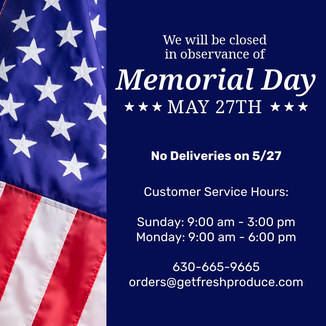 Please note, in observance of Memorial Day, we will be closed.
Customer Service hours:
Sunday 5/26 9am-3pm
Monday 5/27 9am-6pm