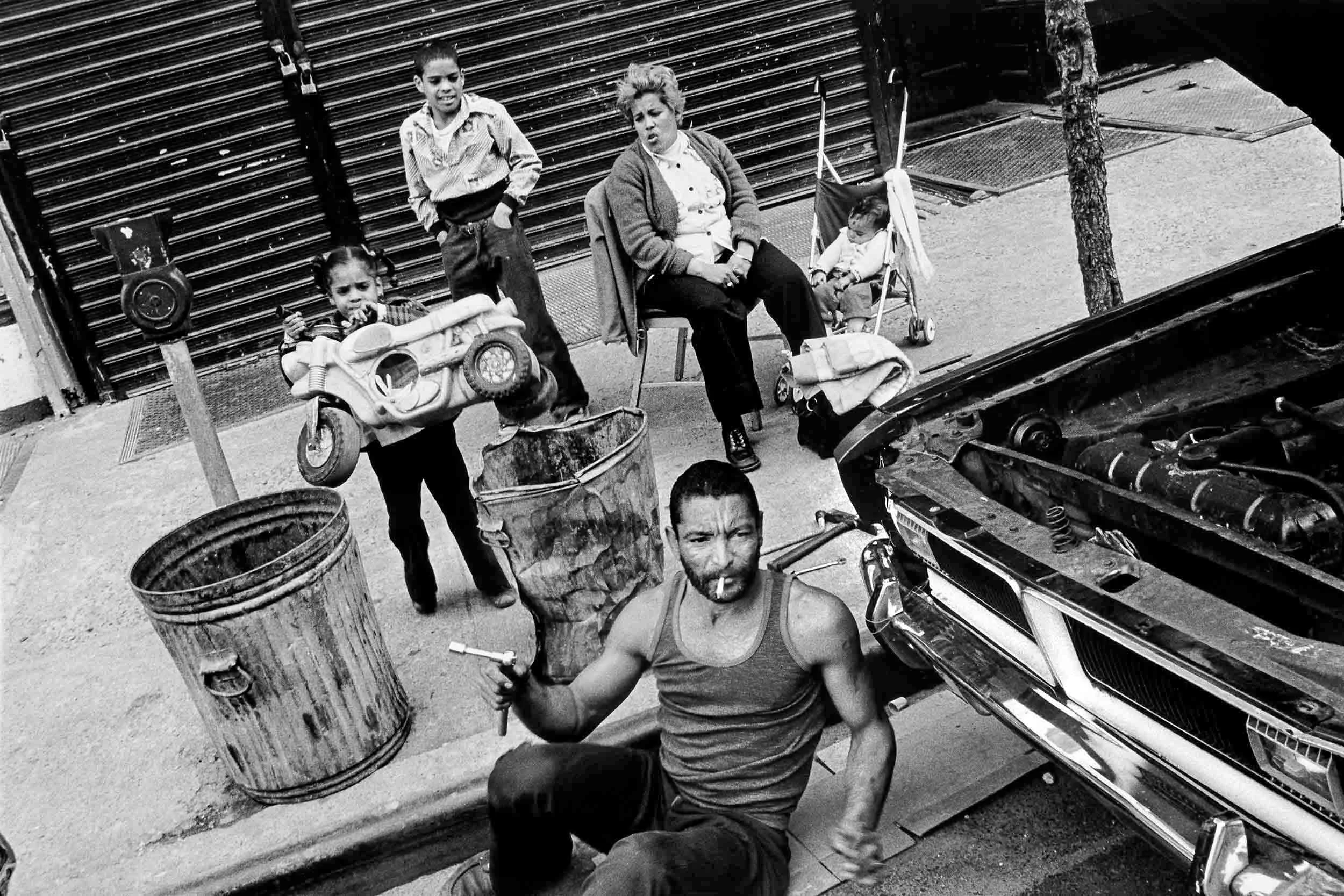 Israel Rolon with his wife, “Iris Chiquita,” and three of their children, on Eleventh Street and Avenue A. From Alphabet City . 1977