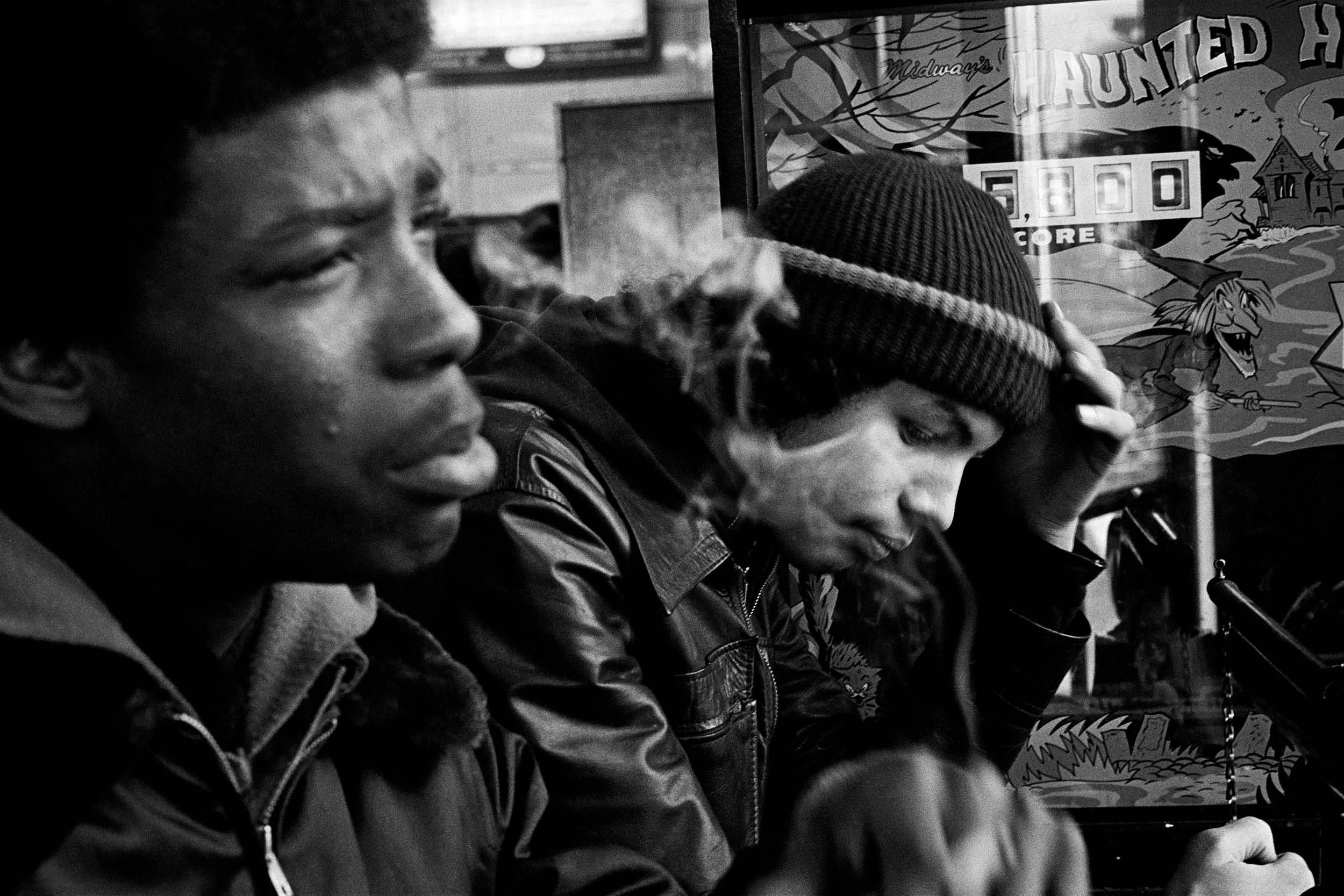 Angel “Coco” Valentin (right) inside Duke’s Pizza Parlor, on Eleventh Street and Avenue A. From Alphabet City . 1977