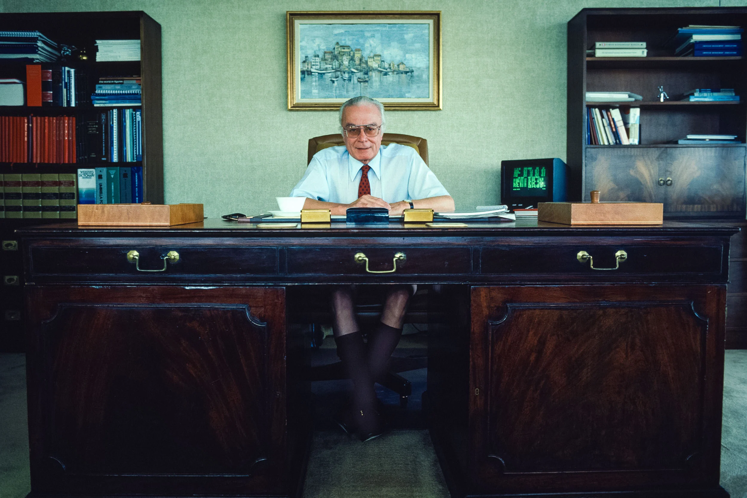 Sir Leslie Dew, President of Gulf Oil Corp. captive insurer Insco Ltd., in Bermuda, for Fortune . 1983