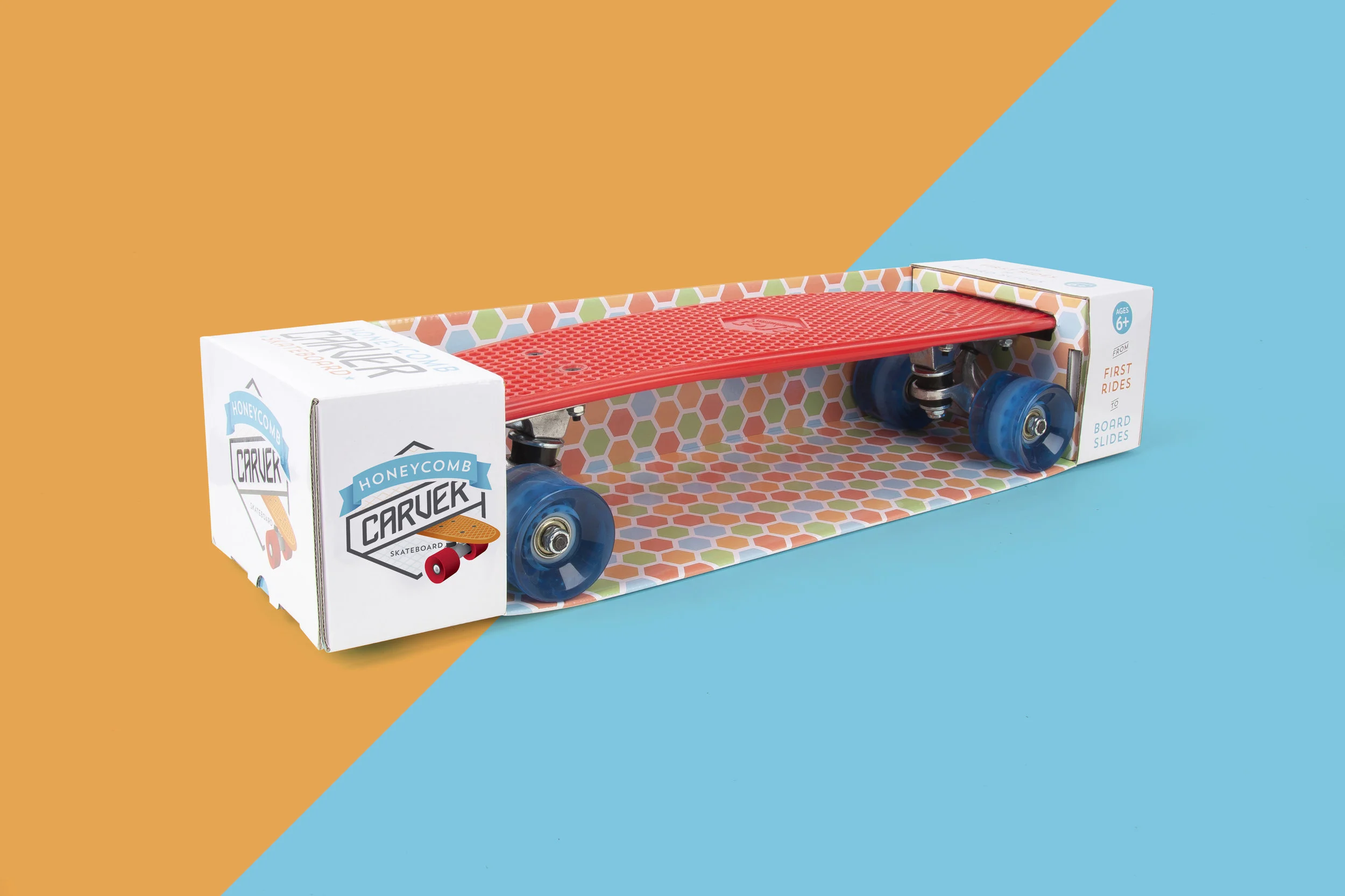  The Honeycomb Carver Skateboard is one of many examples of fun packaging projects that I had the opportunity to work on at Mastermind Toys. 